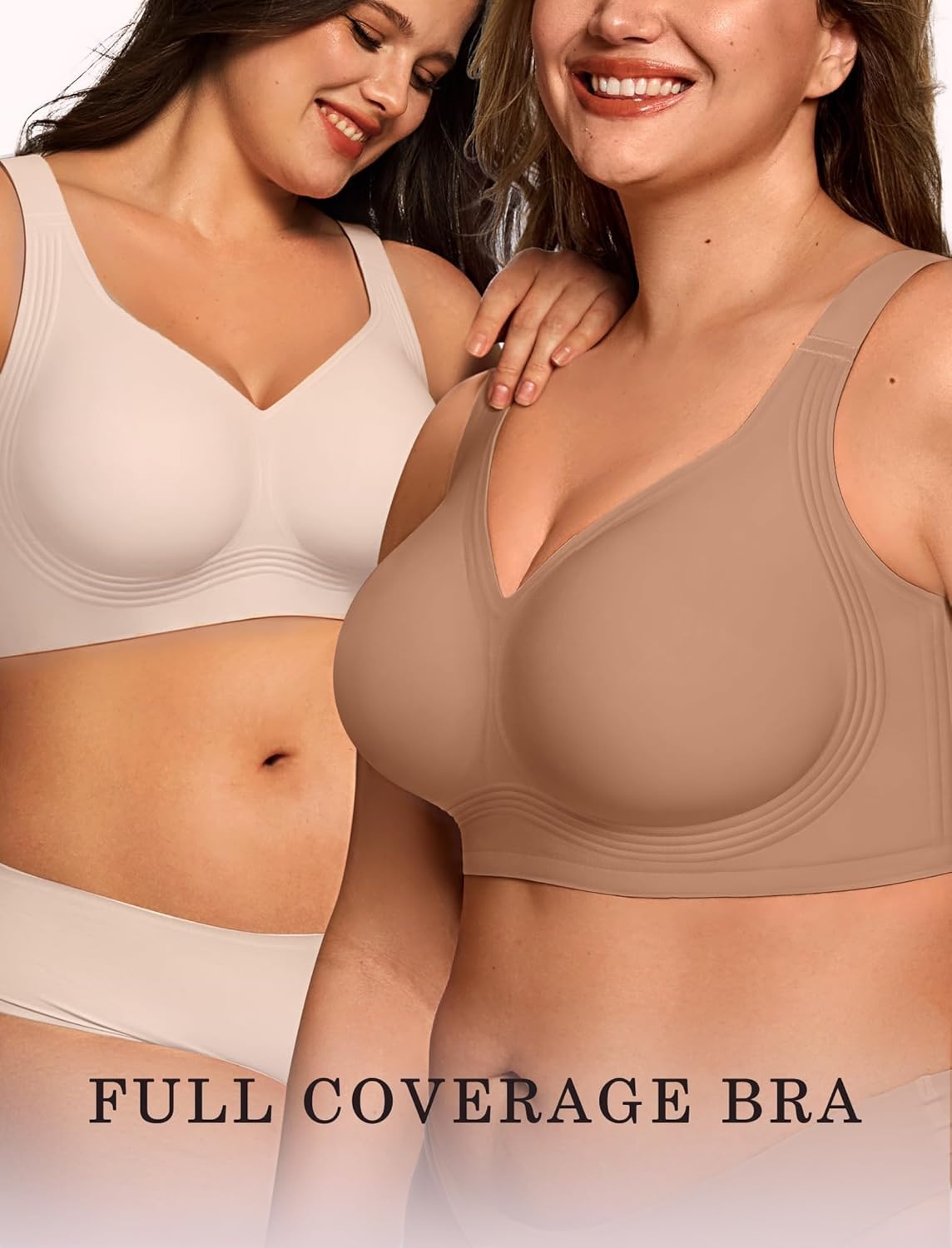 image:imageOEAK Womens Wireless Jelly Bra Plus Size Supportive Seamless Bras Full Coverage Push Up Comfortable No Underwire Tshirt BrasLatte