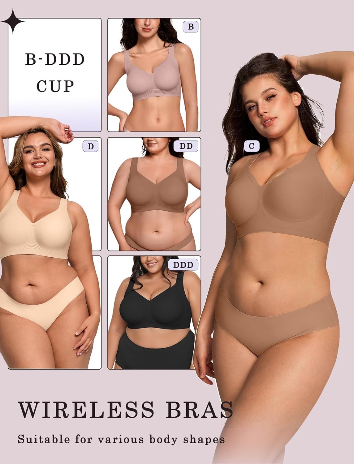 image:imageOEAK Womens Wireless Jelly Bra Plus Size Supportive Seamless Bras Full Coverage Push Up Comfortable No Underwire Tshirt BrasLatte