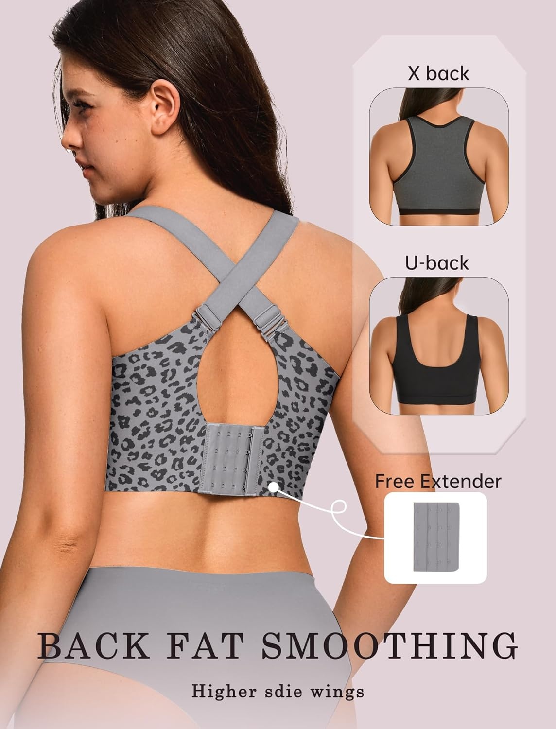 image:imageOEAK Womens Wireless Jelly Bra Plus Size Supportive Seamless Bras Full Coverage Push Up Comfortable No Underwire Tshirt BrasLeopard Grey