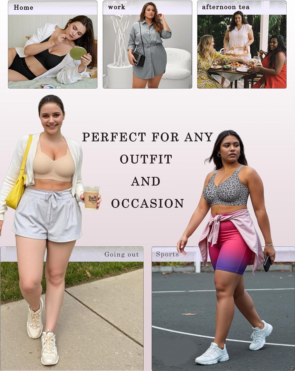 image:imageOEAK Womens Wireless Jelly Bra Plus Size Supportive Seamless Bras Full Coverage Push Up Comfortable No Underwire Tshirt BrasLeopard Grey