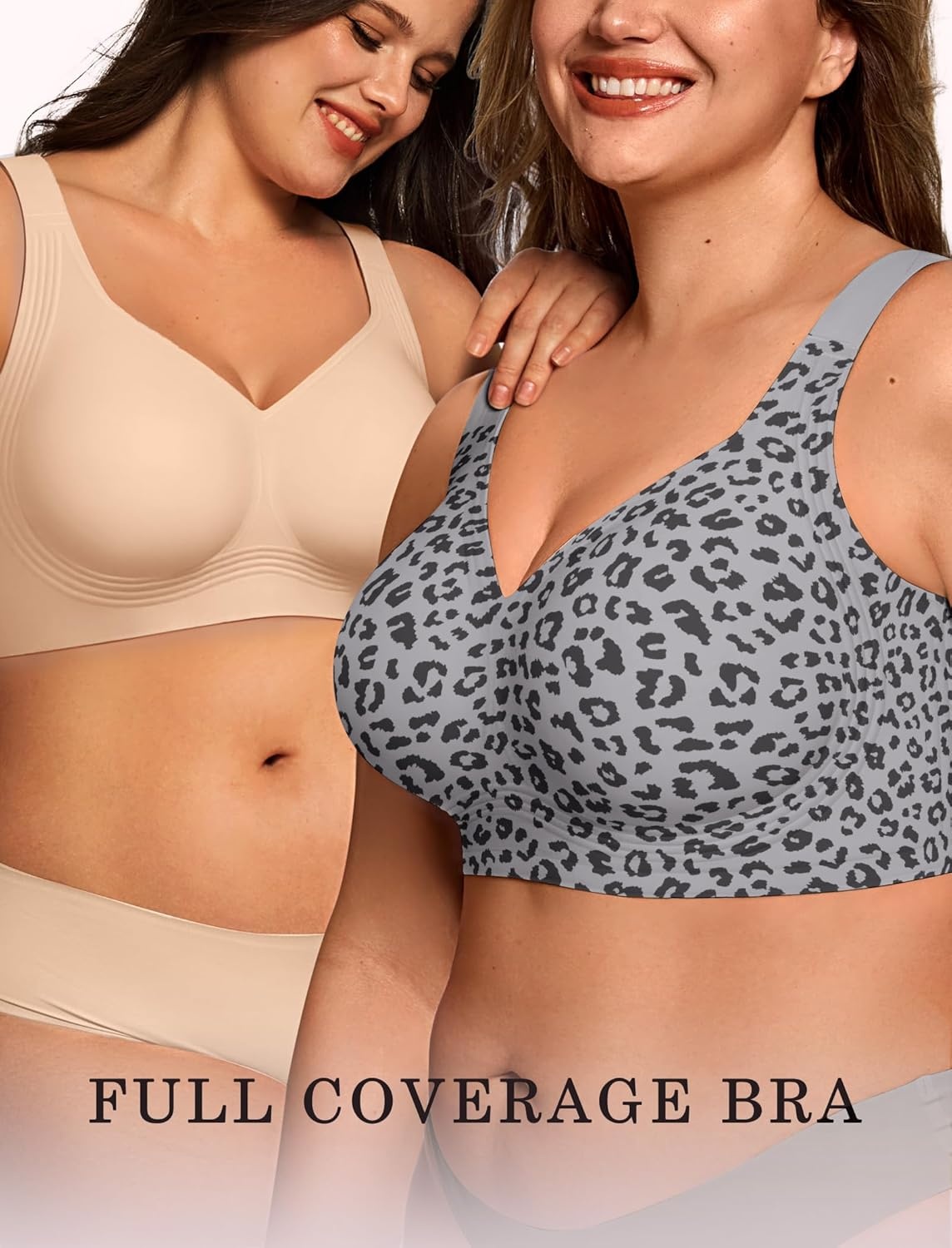 image:imageOEAK Womens Wireless Jelly Bra Plus Size Supportive Seamless Bras Full Coverage Push Up Comfortable No Underwire Tshirt BrasLeopard Grey