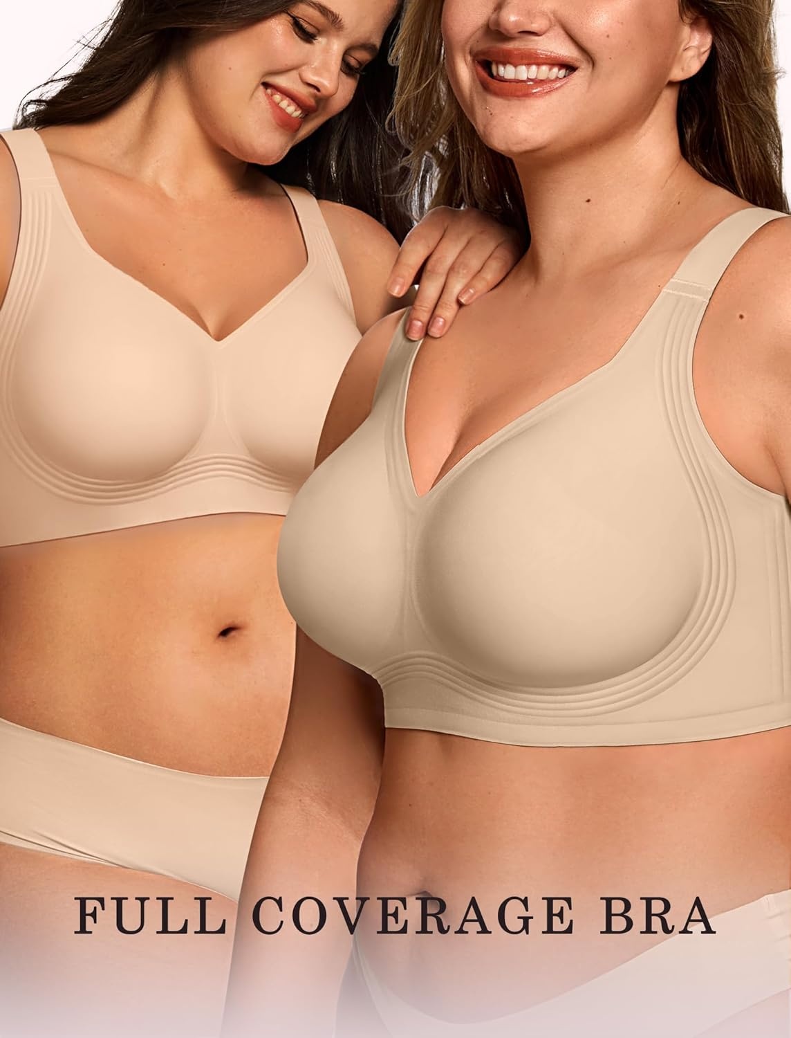 image:imageOEAK Womens Wireless Jelly Bra Plus Size Supportive Seamless Bras Full Coverage Push Up Comfortable No Underwire Tshirt BrasNude