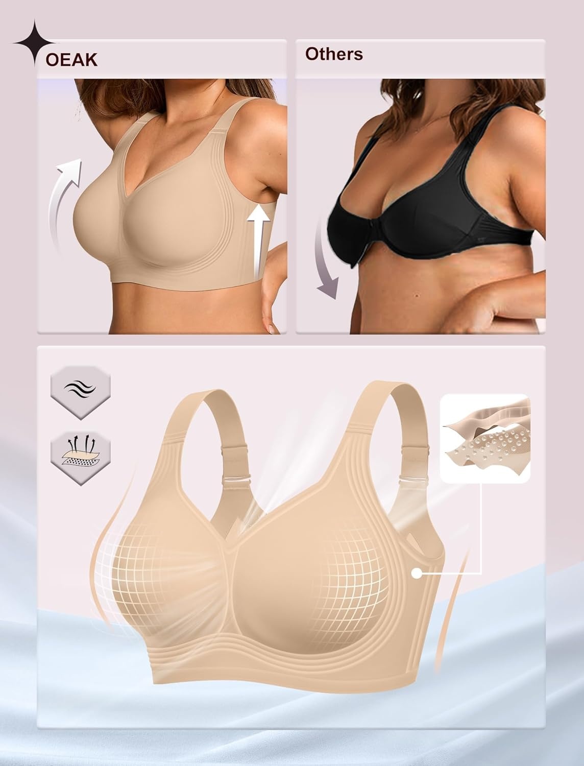 image:imageOEAK Womens Wireless Jelly Bra Plus Size Supportive Seamless Bras Full Coverage Push Up Comfortable No Underwire Tshirt BrasSemolina