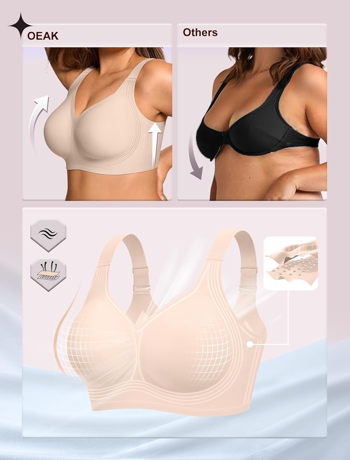 image:imageOEAK Womens Wireless Jelly Bra Plus Size Supportive Seamless Bras Full Coverage Push Up Comfortable No Underwire Tshirt BrasSkin Color