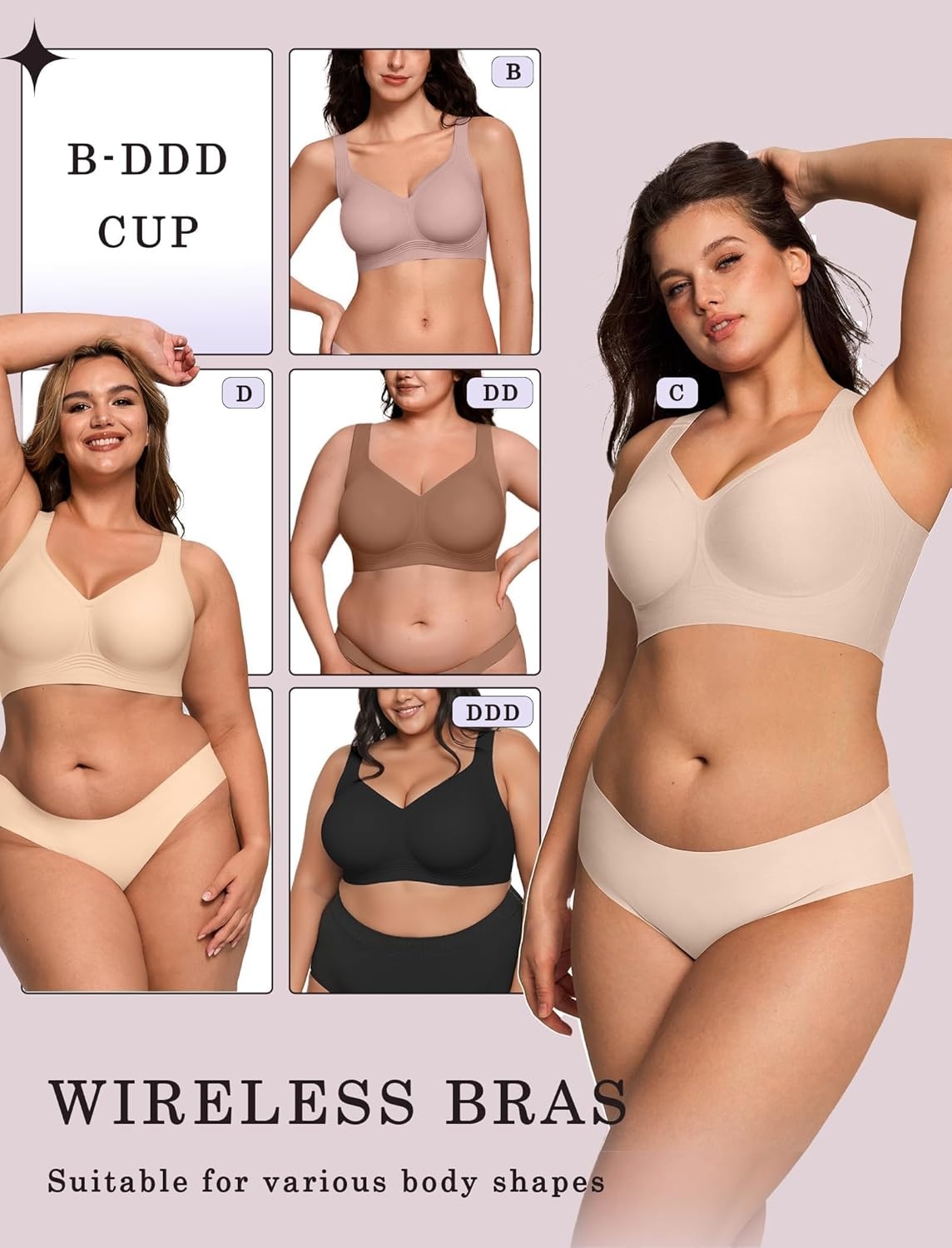 image:imageOEAK Womens Wireless Jelly Bra Plus Size Supportive Seamless Bras Full Coverage Push Up Comfortable No Underwire Tshirt BrasSkin Color