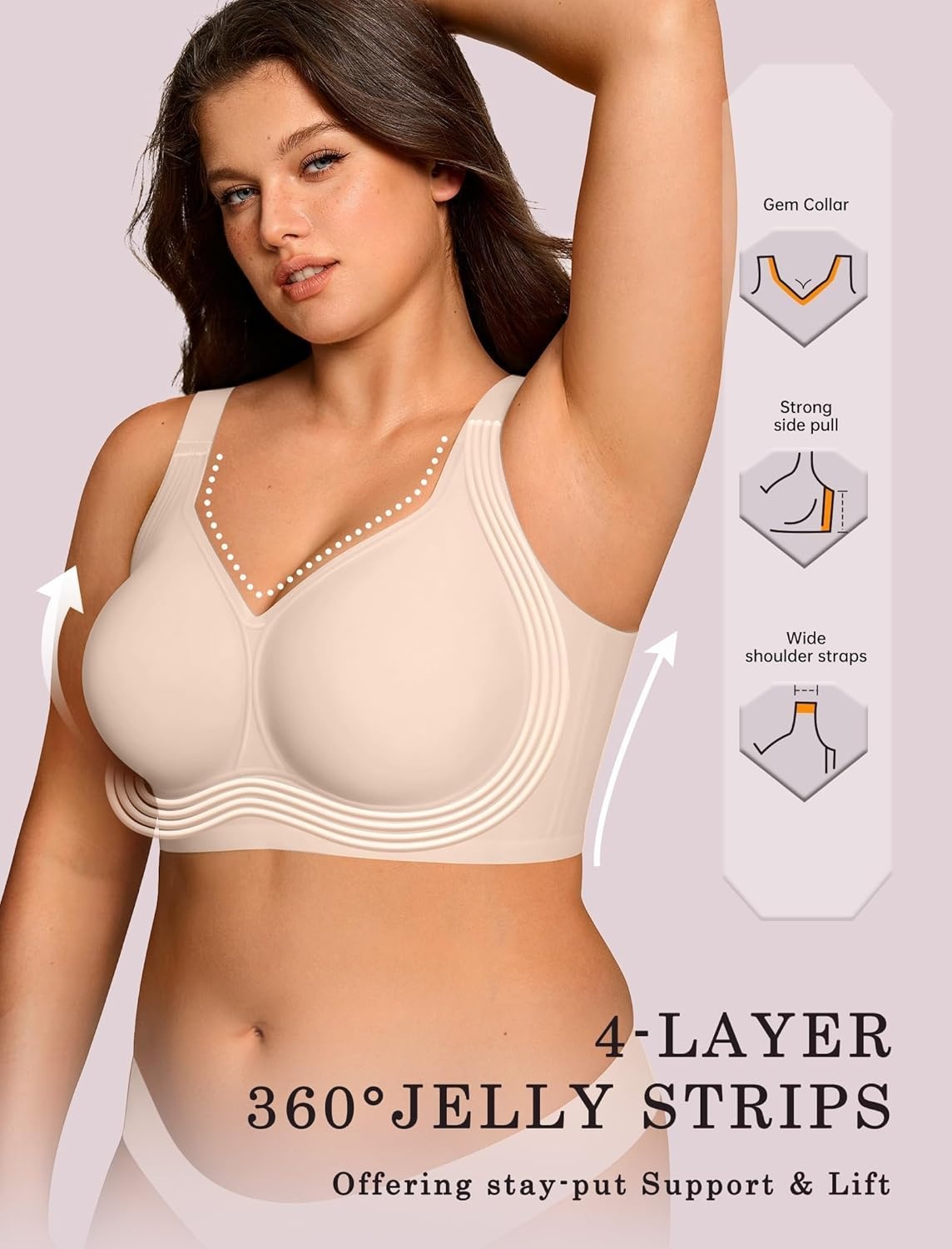 image:imageOEAK Womens Wireless Jelly Bra Plus Size Supportive Seamless Bras Full Coverage Push Up Comfortable No Underwire Tshirt BrasSkin Color