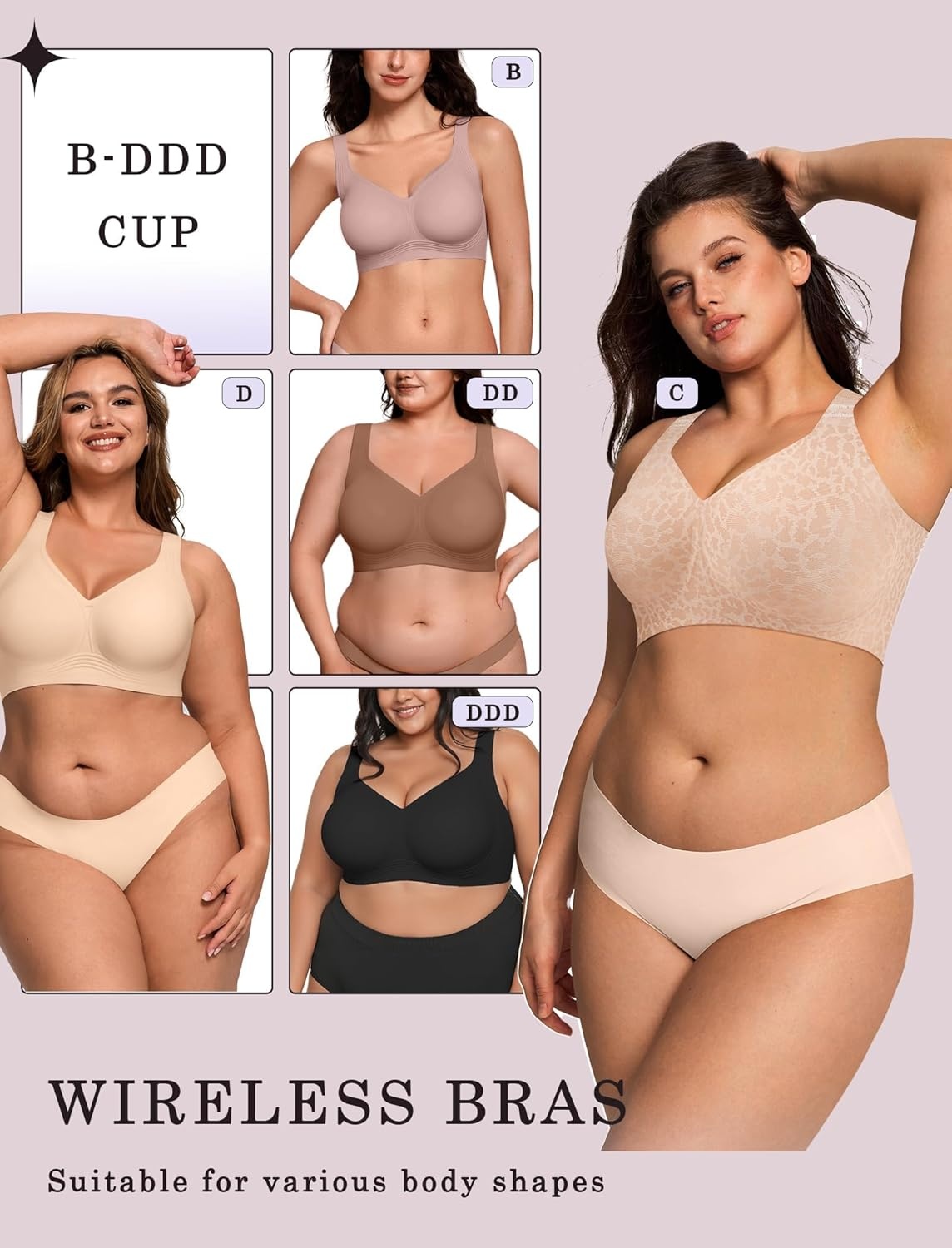 image:imageOEAK Womens Wireless Jelly Bra Plus Size Supportive Seamless Bras Full Coverage Push Up Comfortable No Underwire Tshirt BrasSkin Leopard