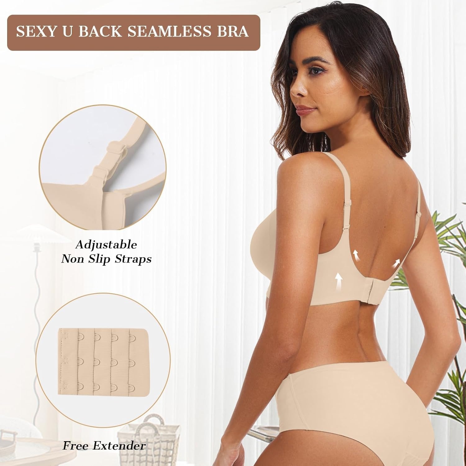 image:imageOEAK Womens Wireless Jelly Bras Comfortable Push Up Bra No Underwire Gel Bra Full Support Lift Everyday Seamless Tshirt BrasBeige