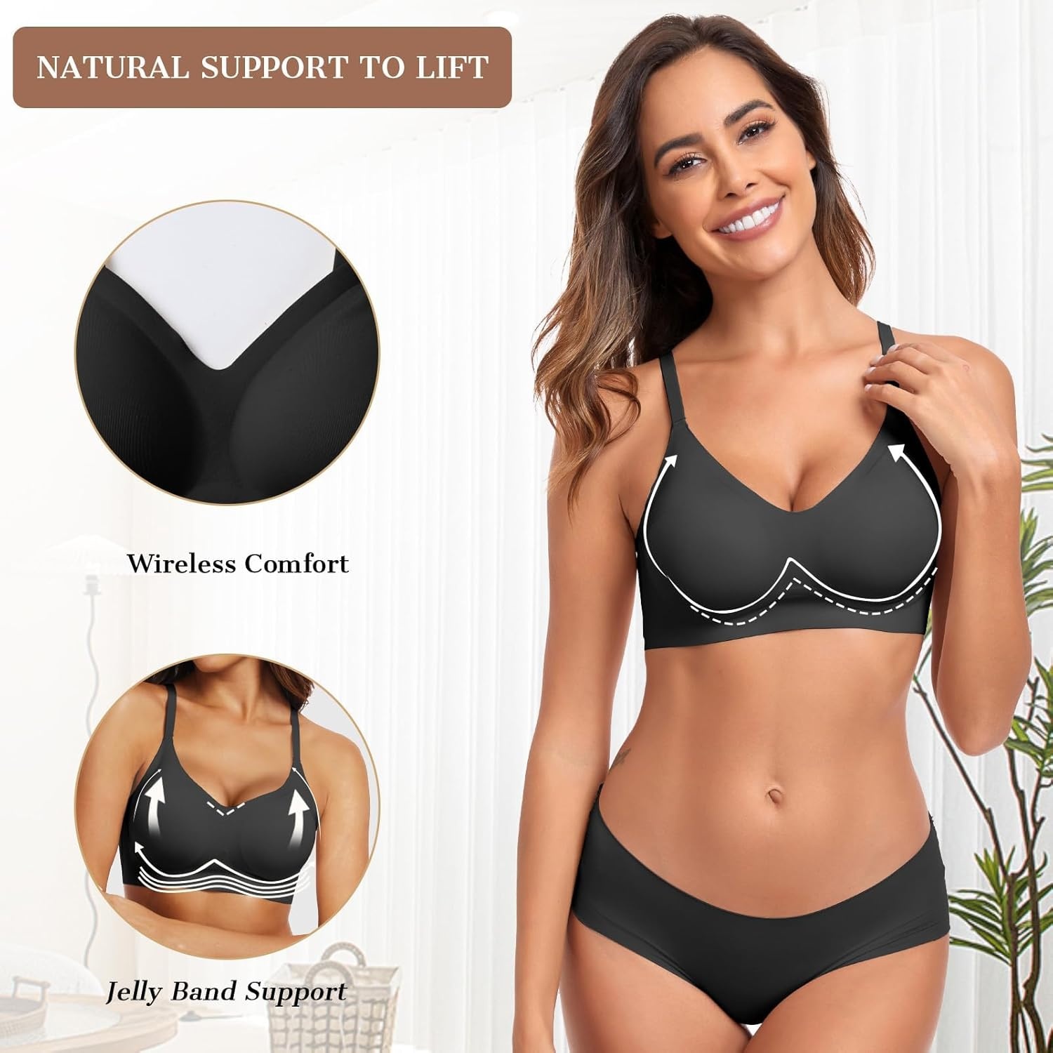 image:imageOEAK Womens Wireless Jelly Bras Comfortable Push Up Bra No Underwire Gel Bra Full Support Lift Everyday Seamless Tshirt BrasBlack
