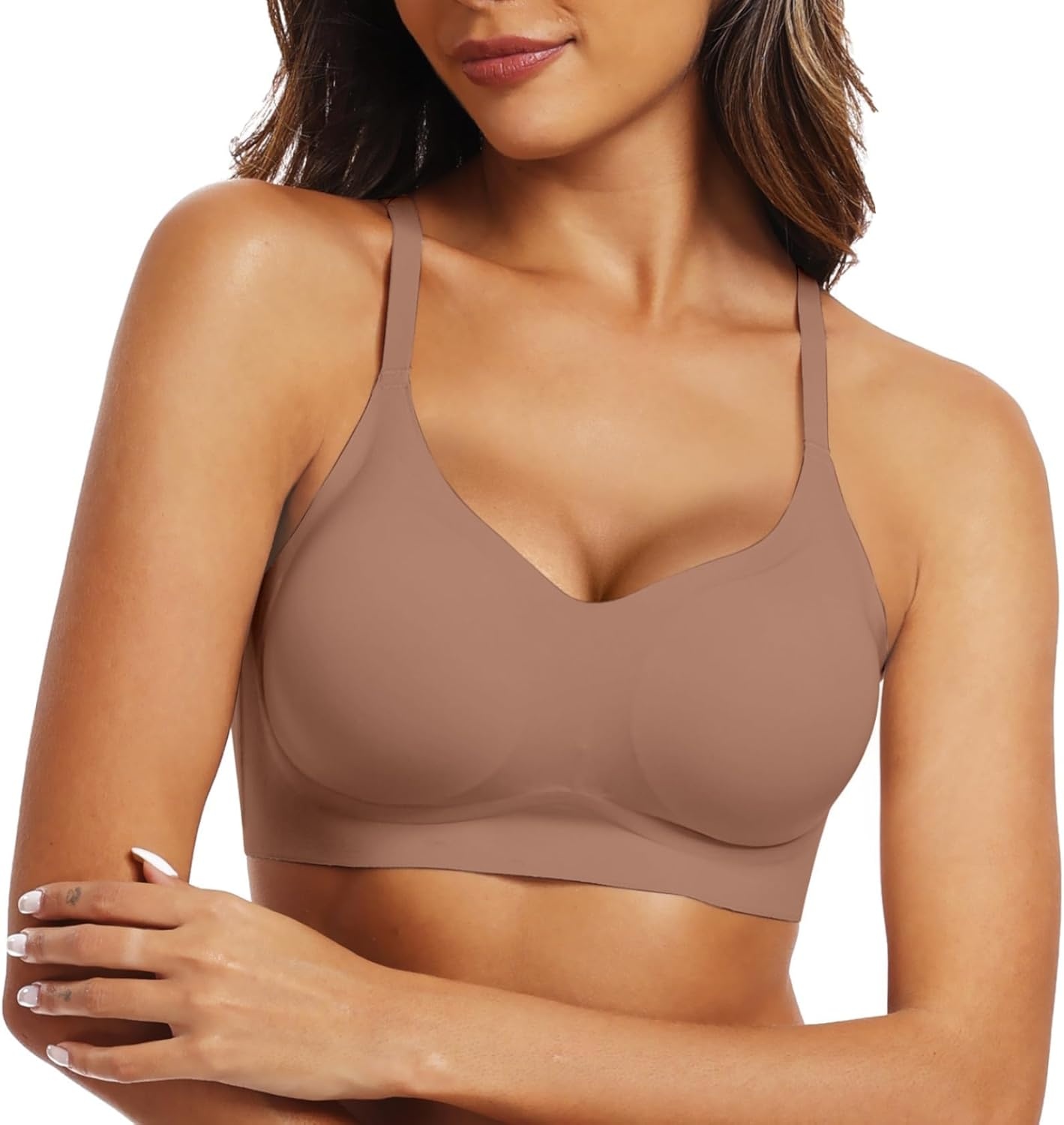 image:imageOEAK Womens Wireless Jelly Bras Comfortable Push Up Bra No Underwire Gel Bra Full Support Lift Everyday Seamless Tshirt BrasCoffee