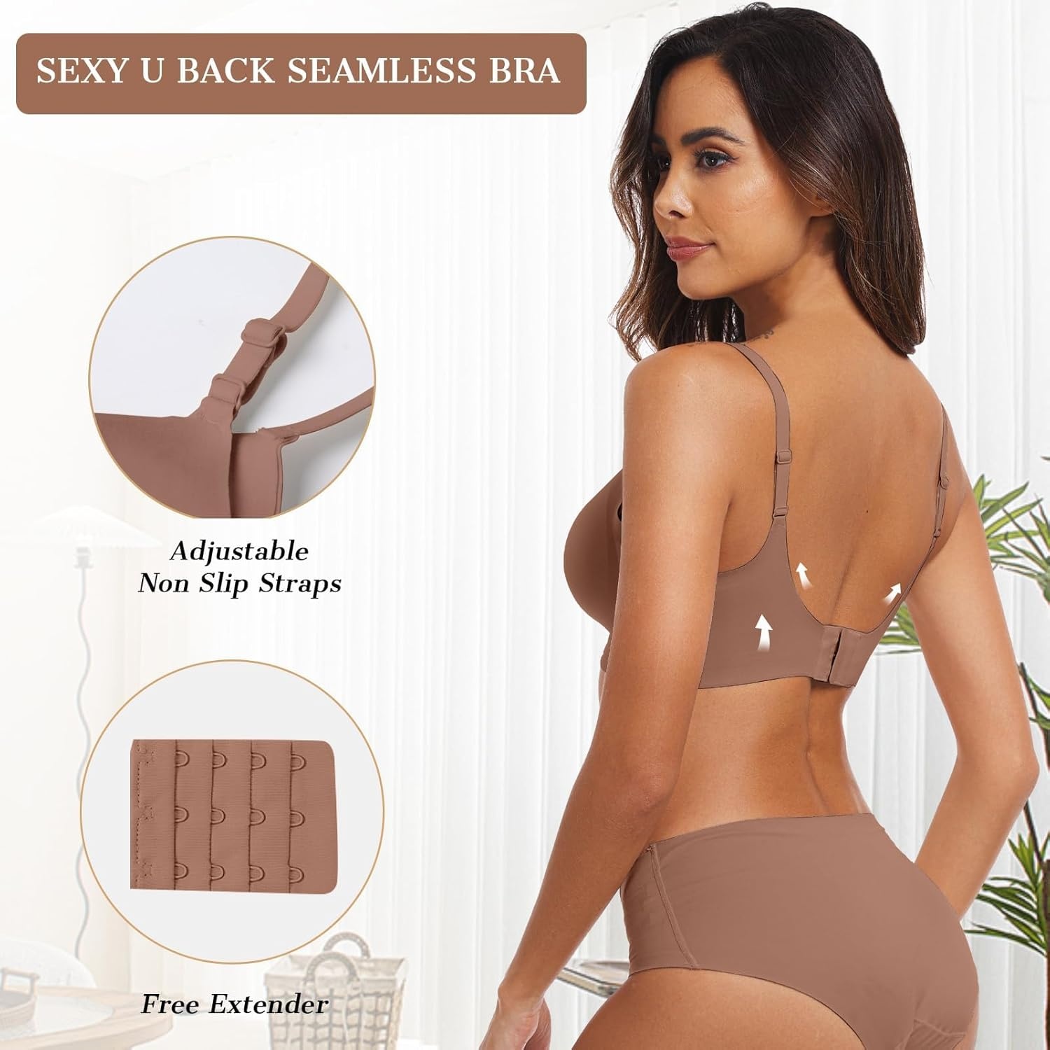 image:imageOEAK Womens Wireless Jelly Bras Comfortable Push Up Bra No Underwire Gel Bra Full Support Lift Everyday Seamless Tshirt BrasCoffee