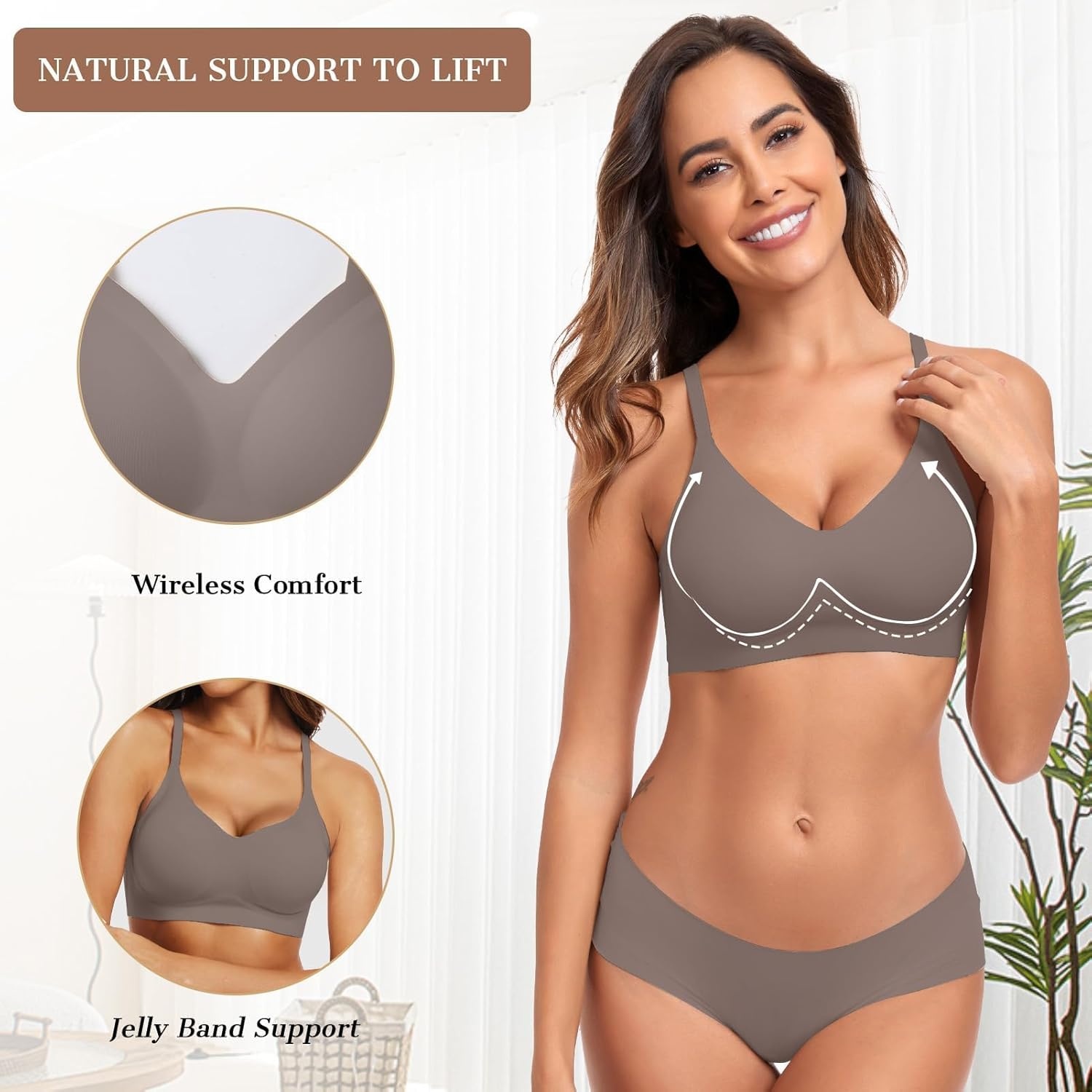 image:imageOEAK Womens Wireless Jelly Bras Comfortable Push Up Bra No Underwire Gel Bra Full Support Lift Everyday Seamless Tshirt BrasGrey