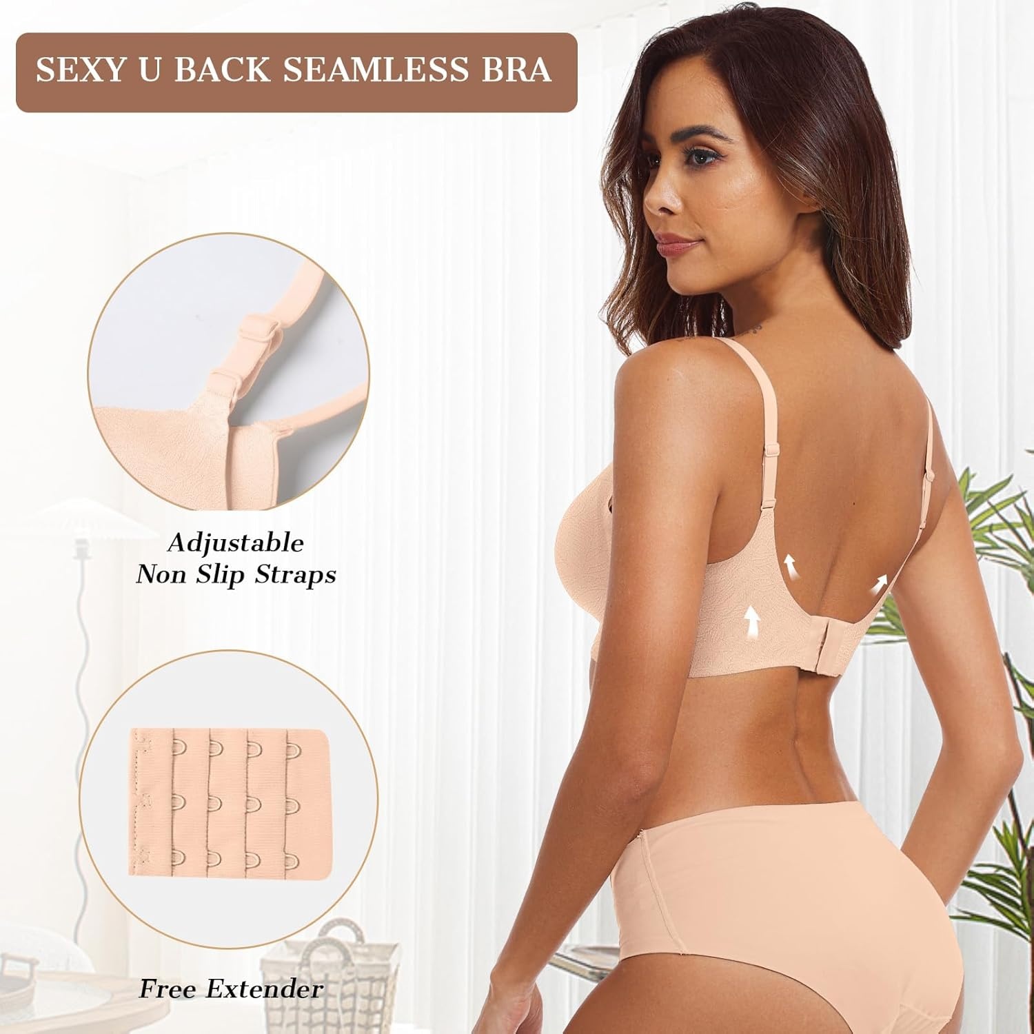 image:imageOEAK Womens Wireless Jelly Bras Comfortable Push Up Bra No Underwire Gel Bra Full Support Lift Everyday Seamless Tshirt BrasJacquard Nude
