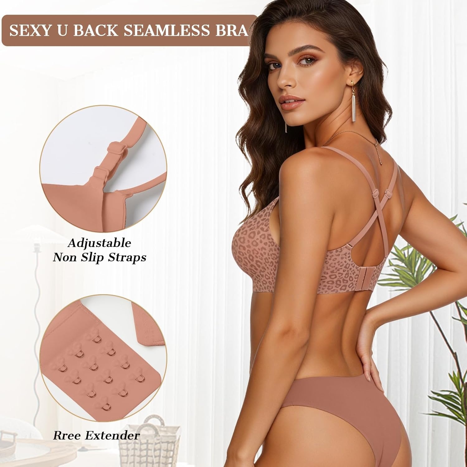 image:imageOEAK Womens Wireless Jelly Bras Comfortable Push Up Bra No Underwire Gel Bra Full Support Lift Everyday Seamless Tshirt BrasLatte Leopard