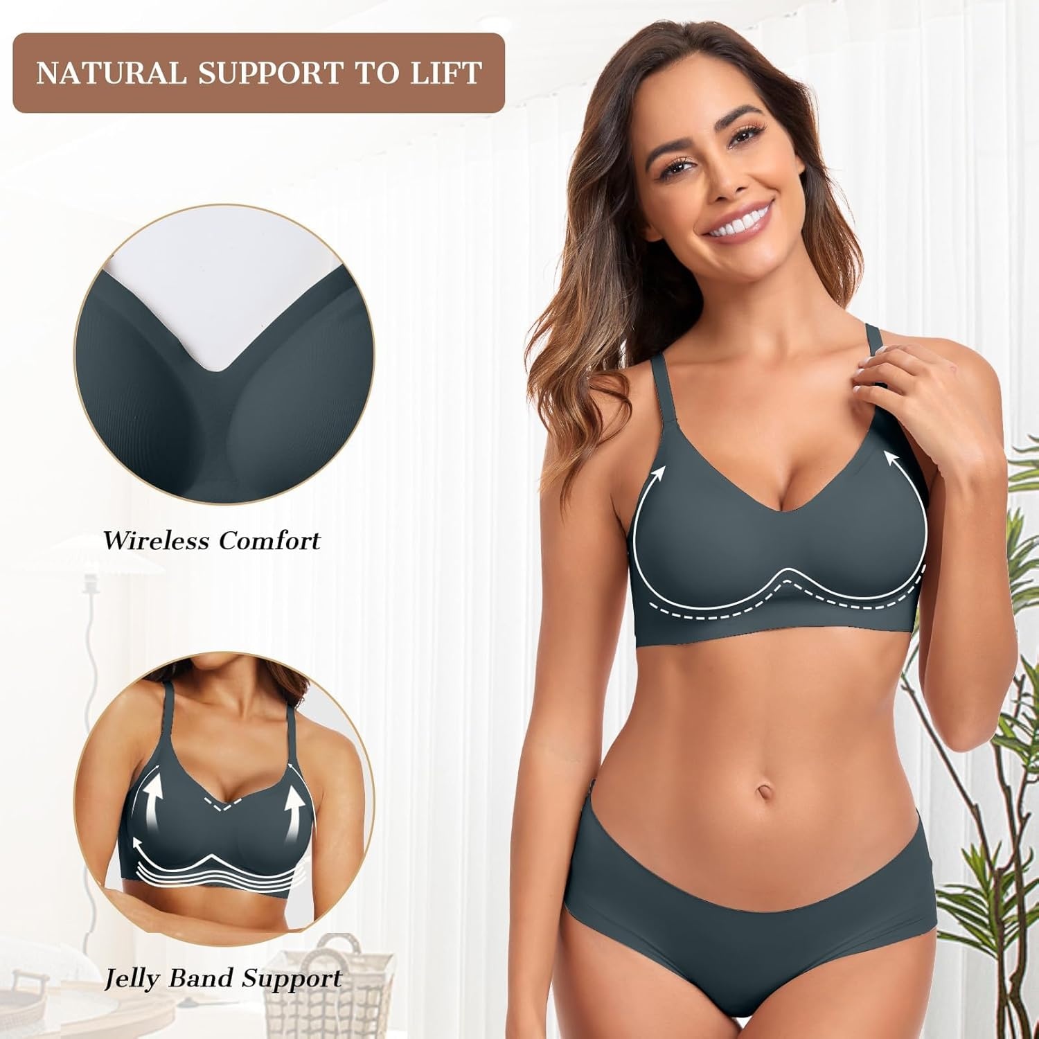 image:imageOEAK Womens Wireless Jelly Bras Comfortable Push Up Bra No Underwire Gel Bra Full Support Lift Everyday Seamless Tshirt BrasNavy