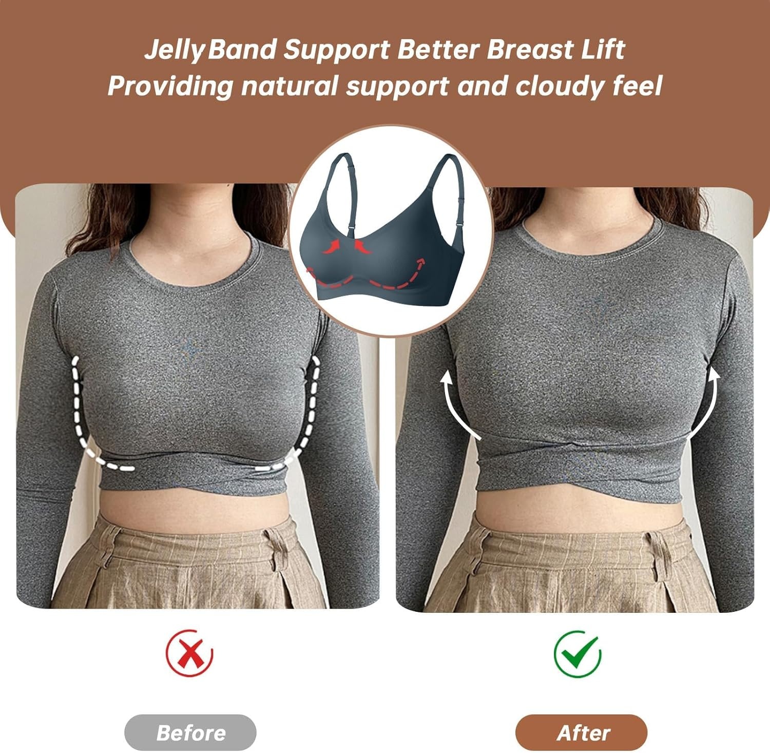 image:imageOEAK Womens Wireless Jelly Bras Comfortable Push Up Bra No Underwire Gel Bra Full Support Lift Everyday Seamless Tshirt BrasNavy