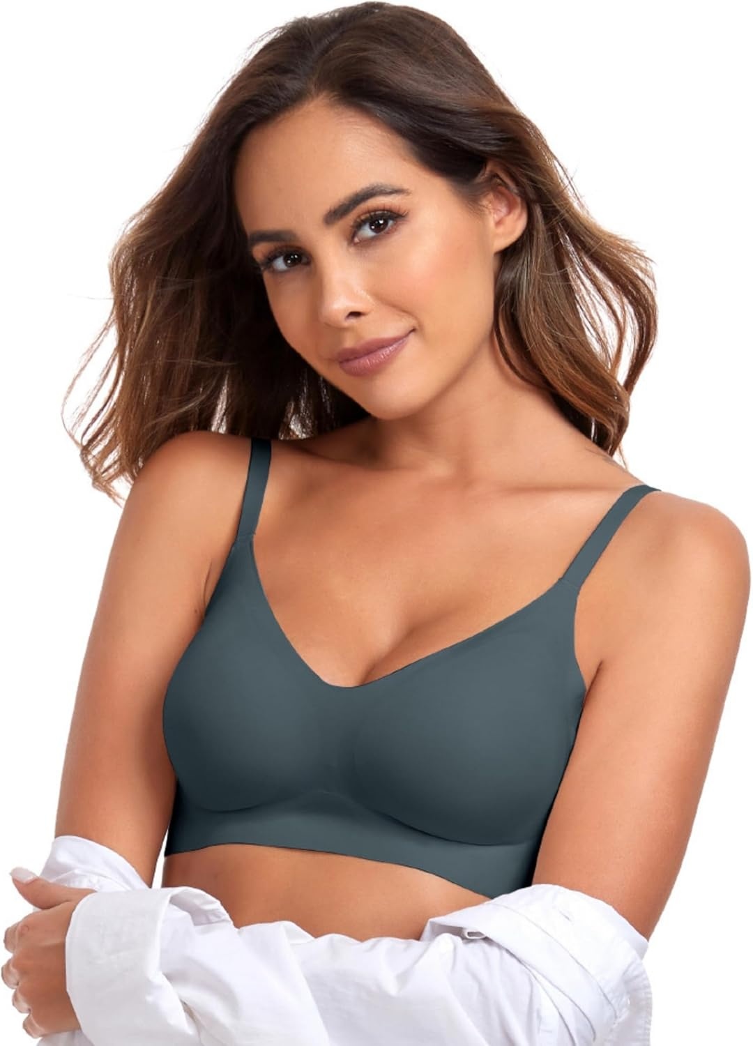image:imageOEAK Womens Wireless Jelly Bras Comfortable Push Up Bra No Underwire Gel Bra Full Support Lift Everyday Seamless Tshirt BrasNavy