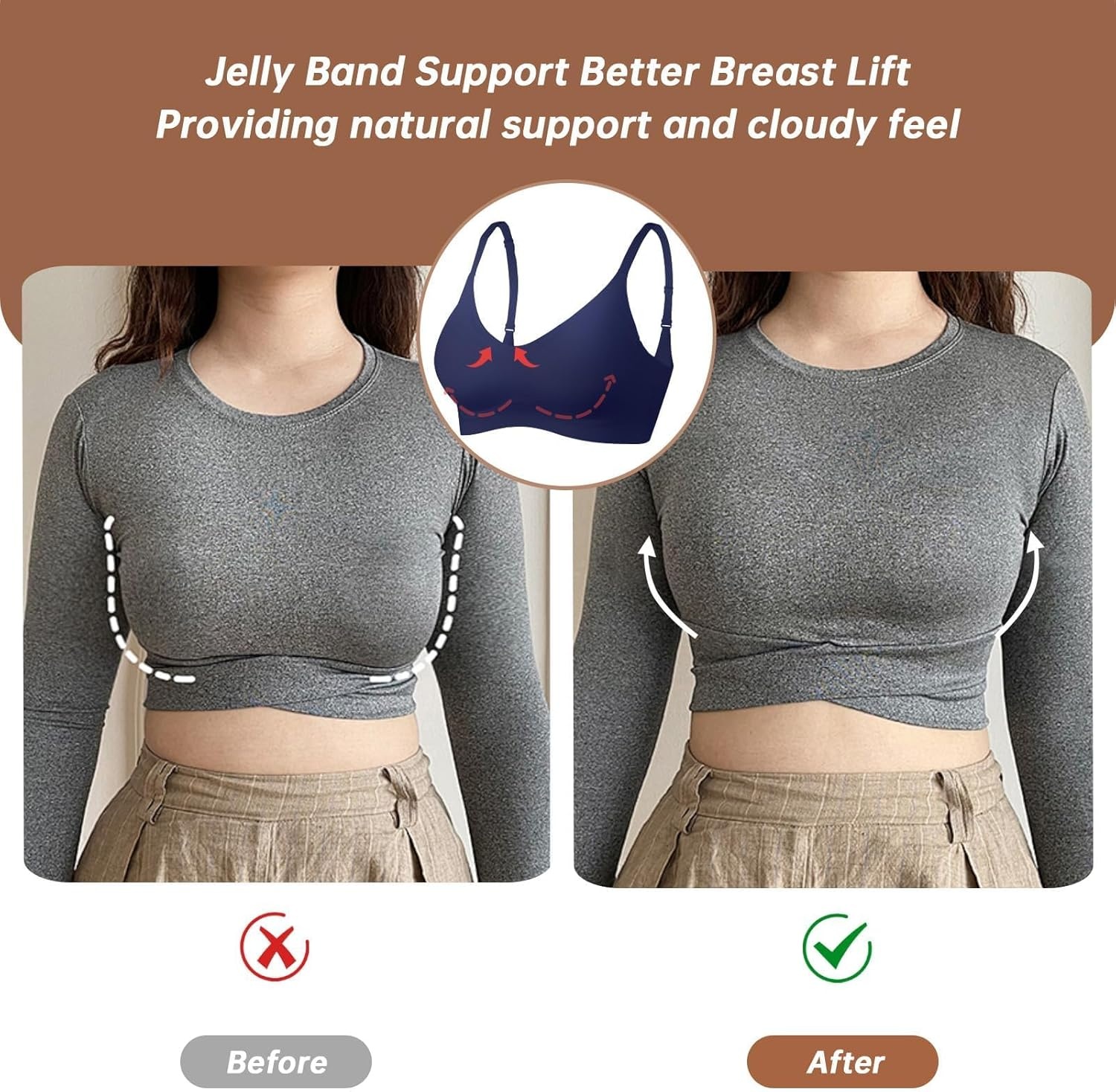image:imageOEAK Womens Wireless Jelly Bras Comfortable Push Up Bra No Underwire Gel Bra Full Support Lift Everyday Seamless Tshirt BrasNavy Blue