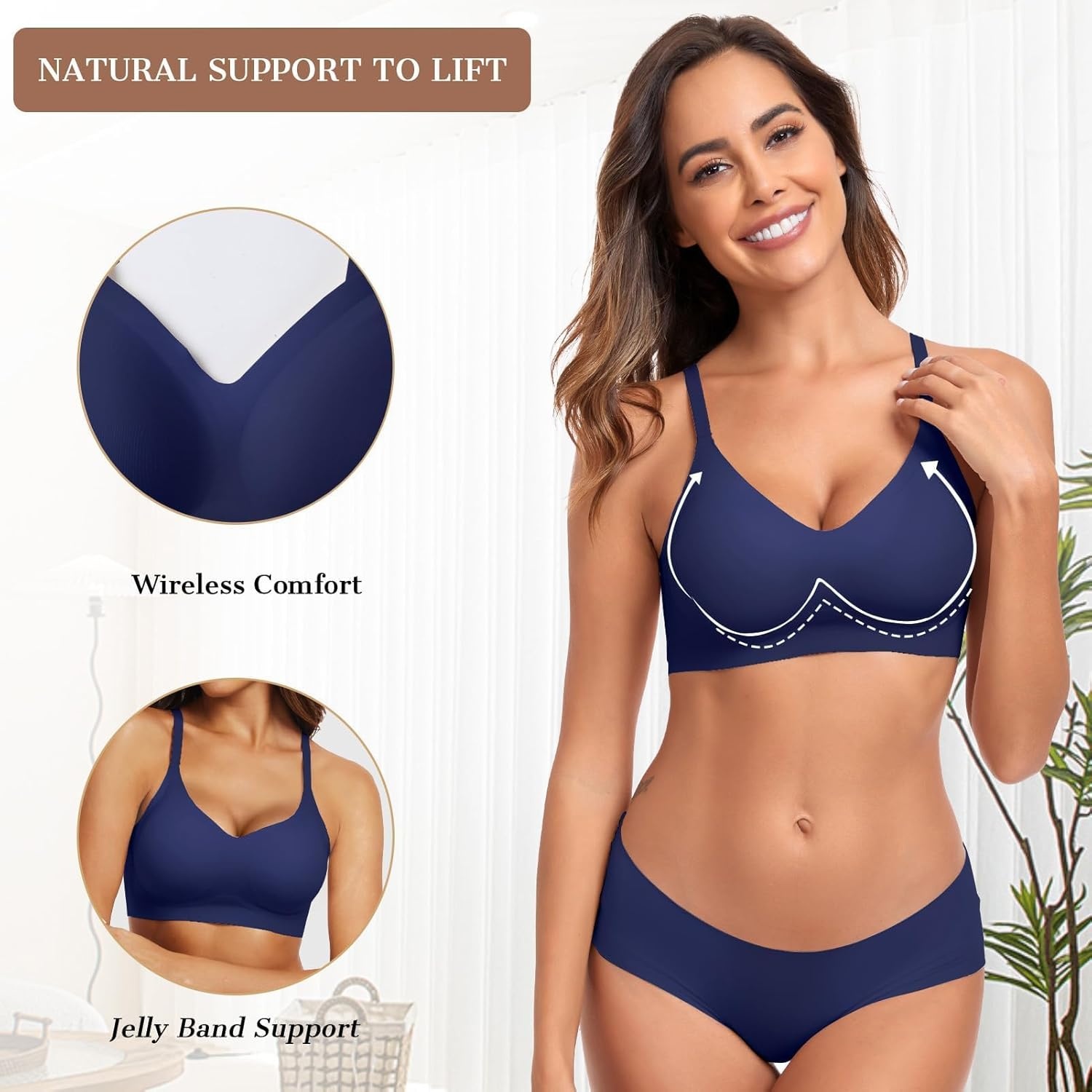 image:imageOEAK Womens Wireless Jelly Bras Comfortable Push Up Bra No Underwire Gel Bra Full Support Lift Everyday Seamless Tshirt BrasNavy Blue