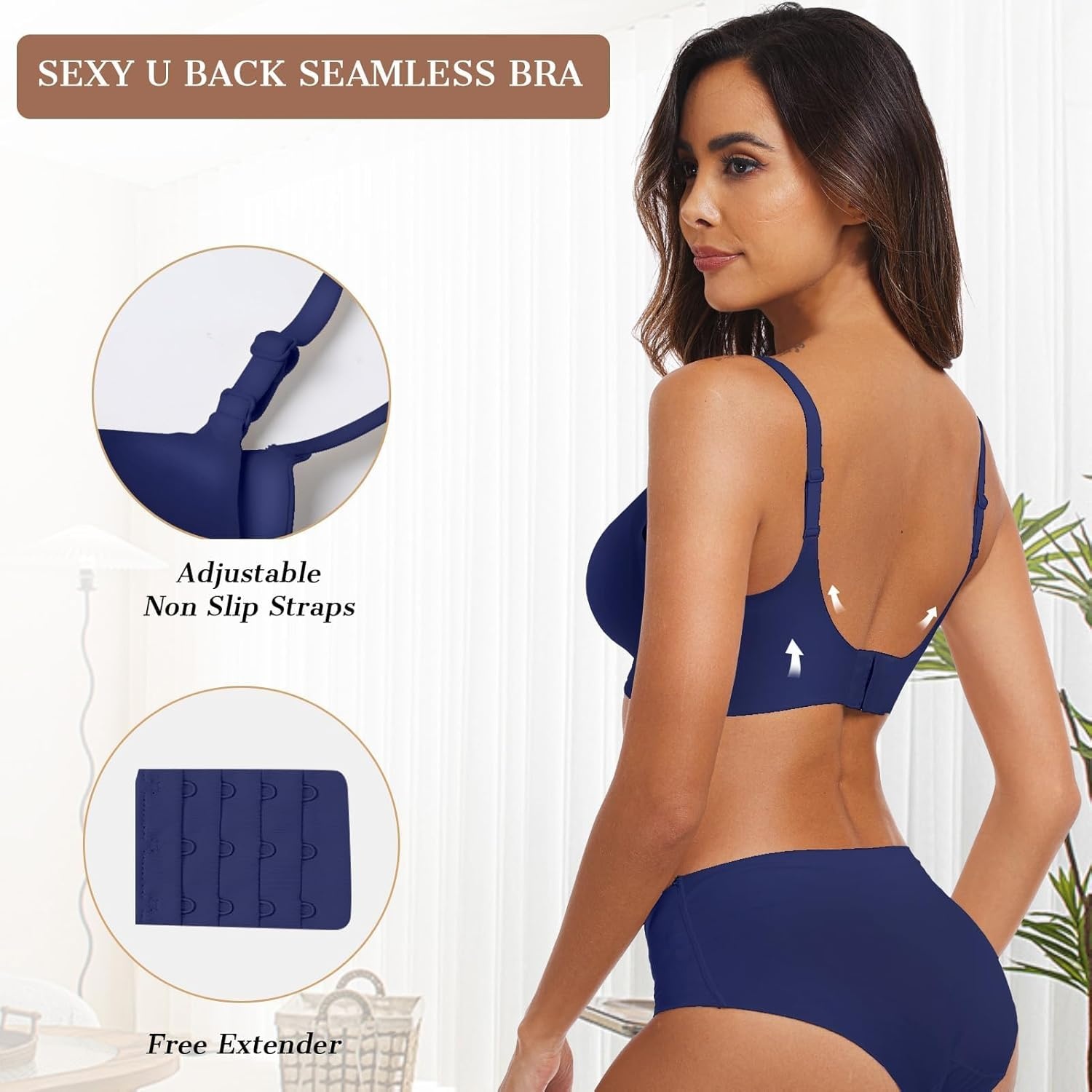 image:imageOEAK Womens Wireless Jelly Bras Comfortable Push Up Bra No Underwire Gel Bra Full Support Lift Everyday Seamless Tshirt BrasNavy Blue
