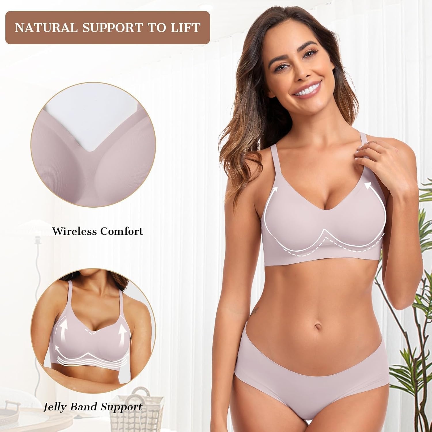 image:imageOEAK Womens Wireless Jelly Bras Comfortable Push Up Bra No Underwire Gel Bra Full Support Lift Everyday Seamless Tshirt BrasPink