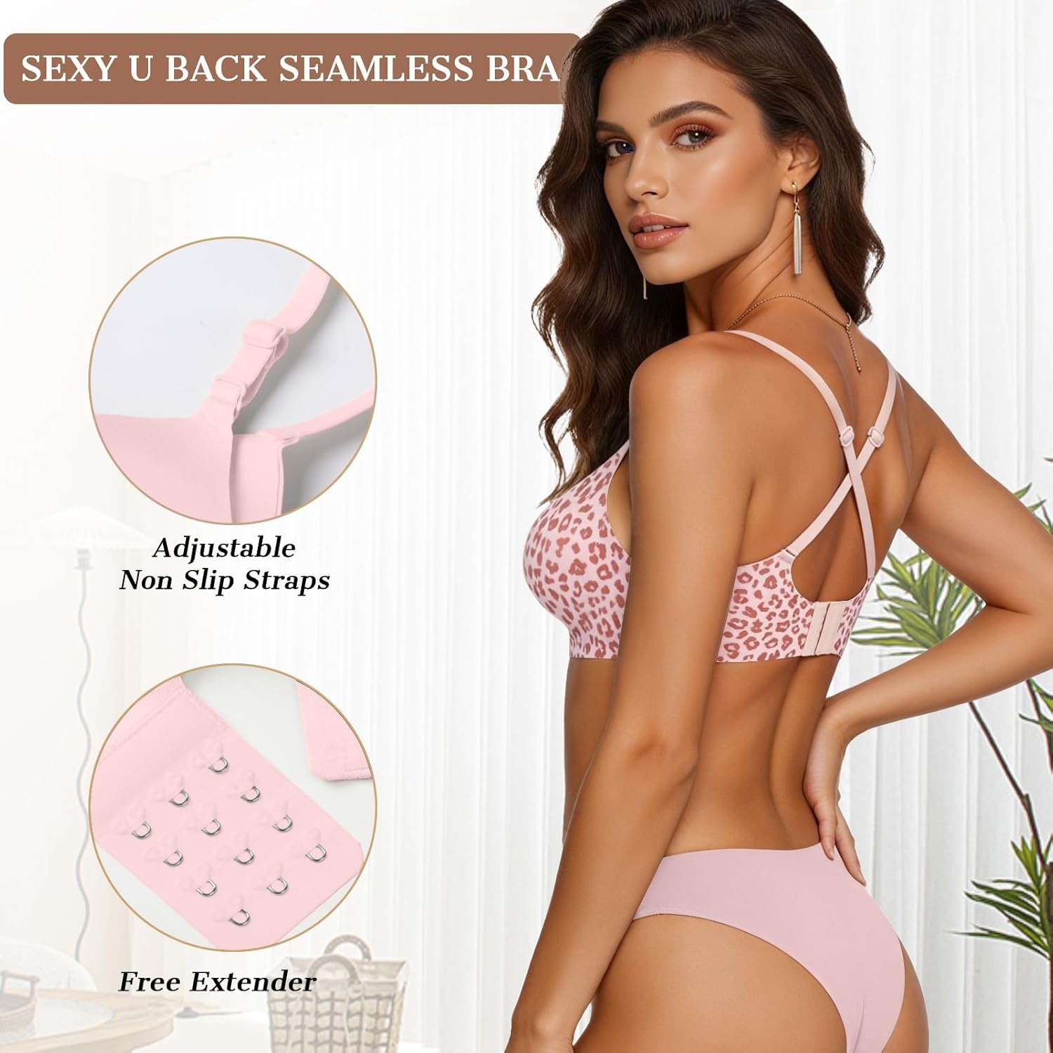 image:imageOEAK Womens Wireless Jelly Bras Comfortable Push Up Bra No Underwire Gel Bra Full Support Lift Everyday Seamless Tshirt BrasPink Leopard