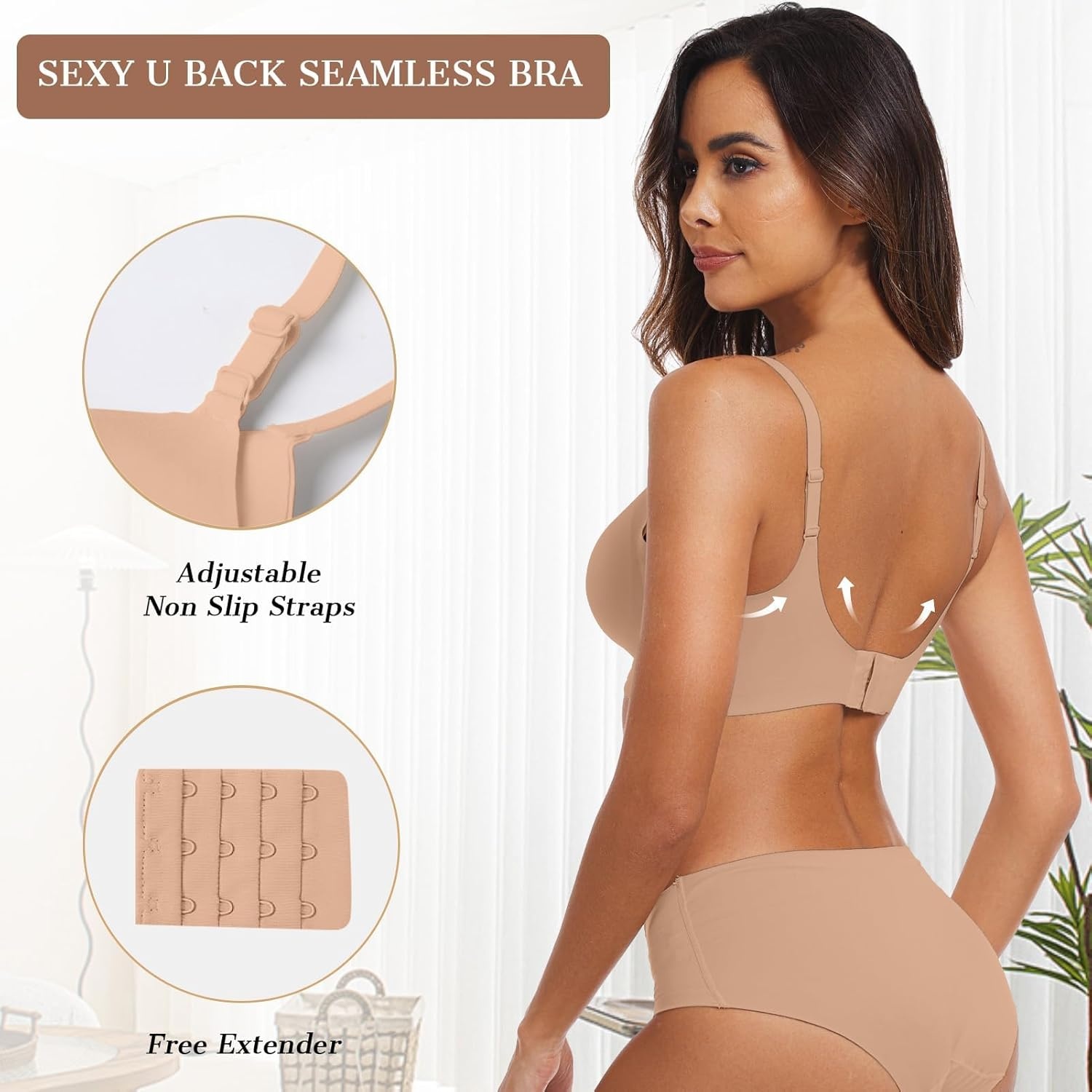 image:imageOEAK Womens Wireless Jelly Bras Comfortable Push Up Bra No Underwire Gel Bra Full Support Lift Everyday Seamless Tshirt BrasPraline