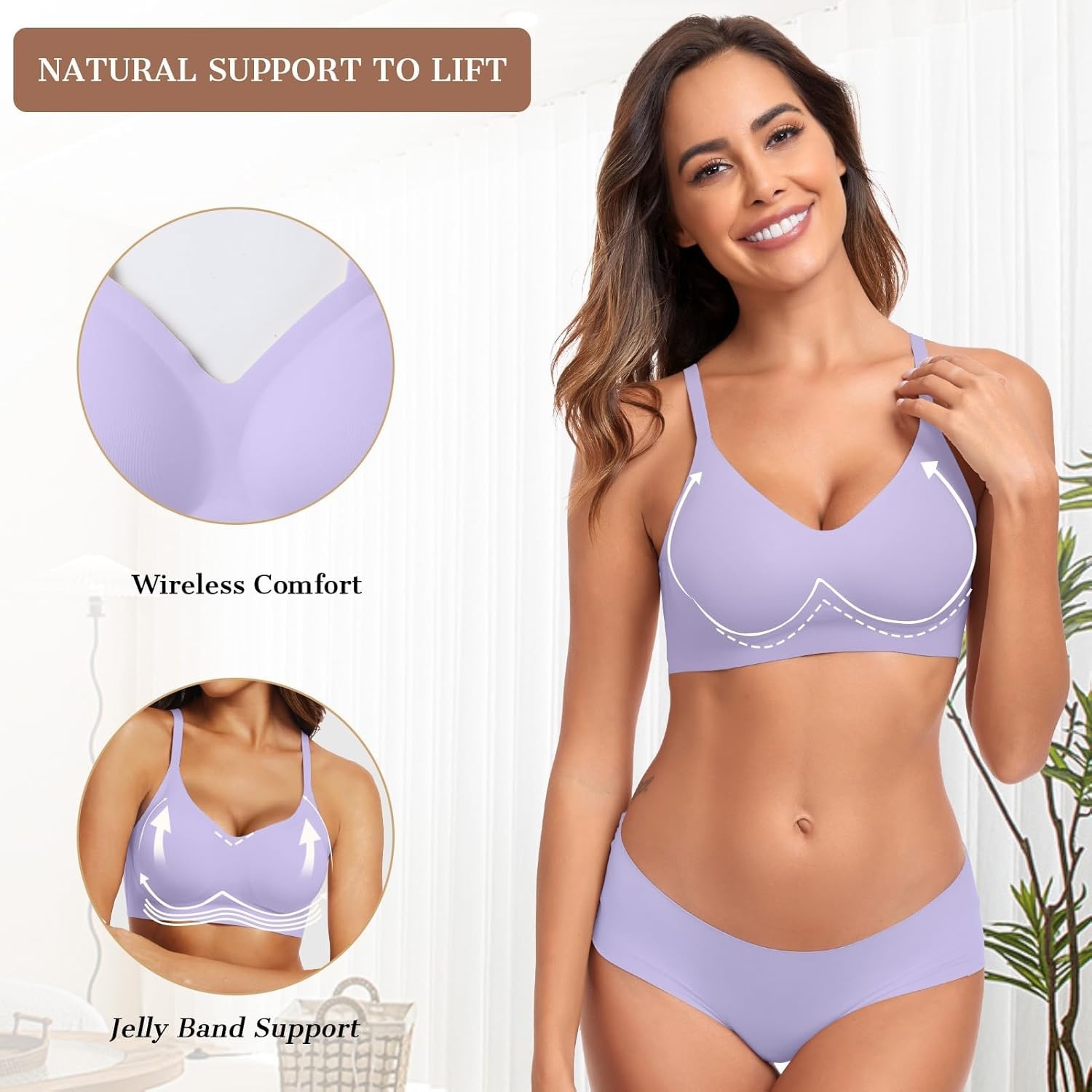 image:imageOEAK Womens Wireless Jelly Bras Comfortable Push Up Bra No Underwire Gel Bra Full Support Lift Everyday Seamless Tshirt BrasPurple