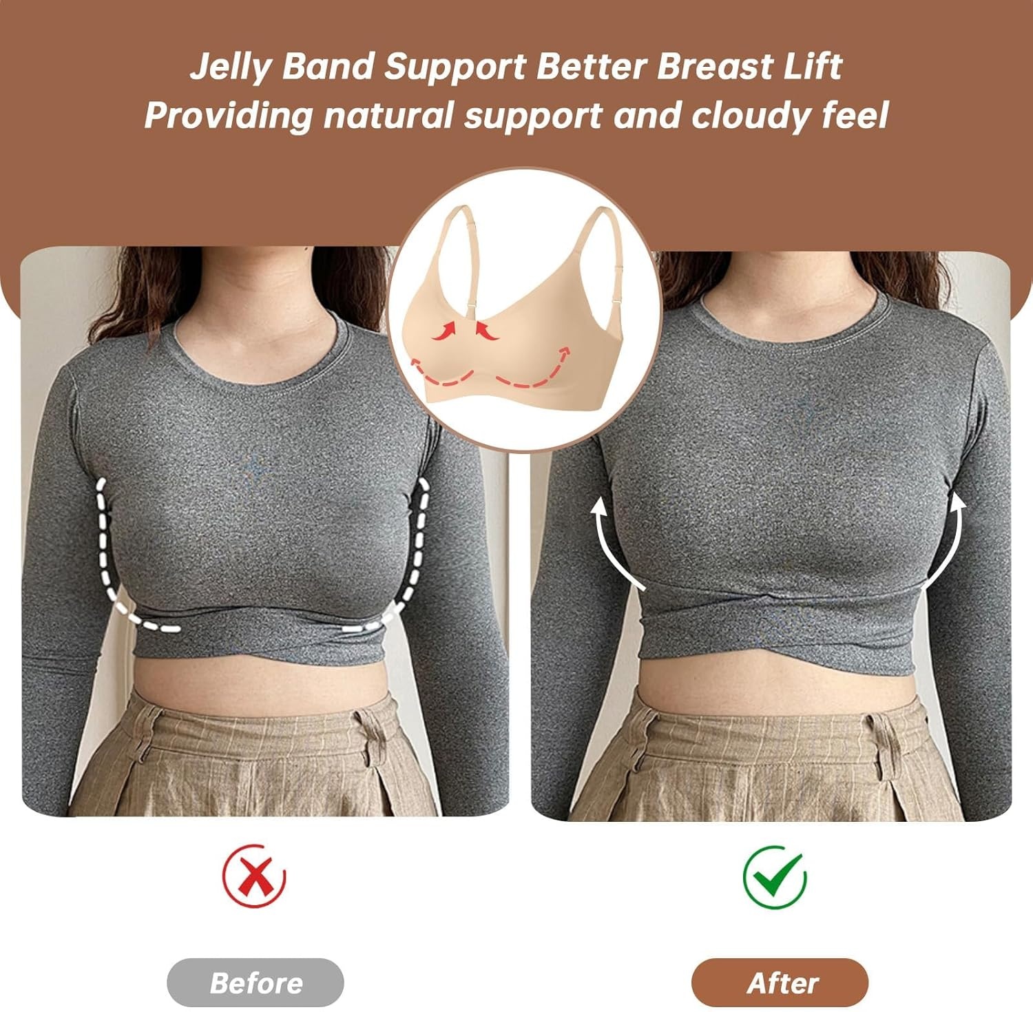image:imageOEAK Womens Wireless Jelly Bras Comfortable Push Up Bra No Underwire Gel Bra Full Support Lift Everyday Seamless Tshirt BrasSemolina
