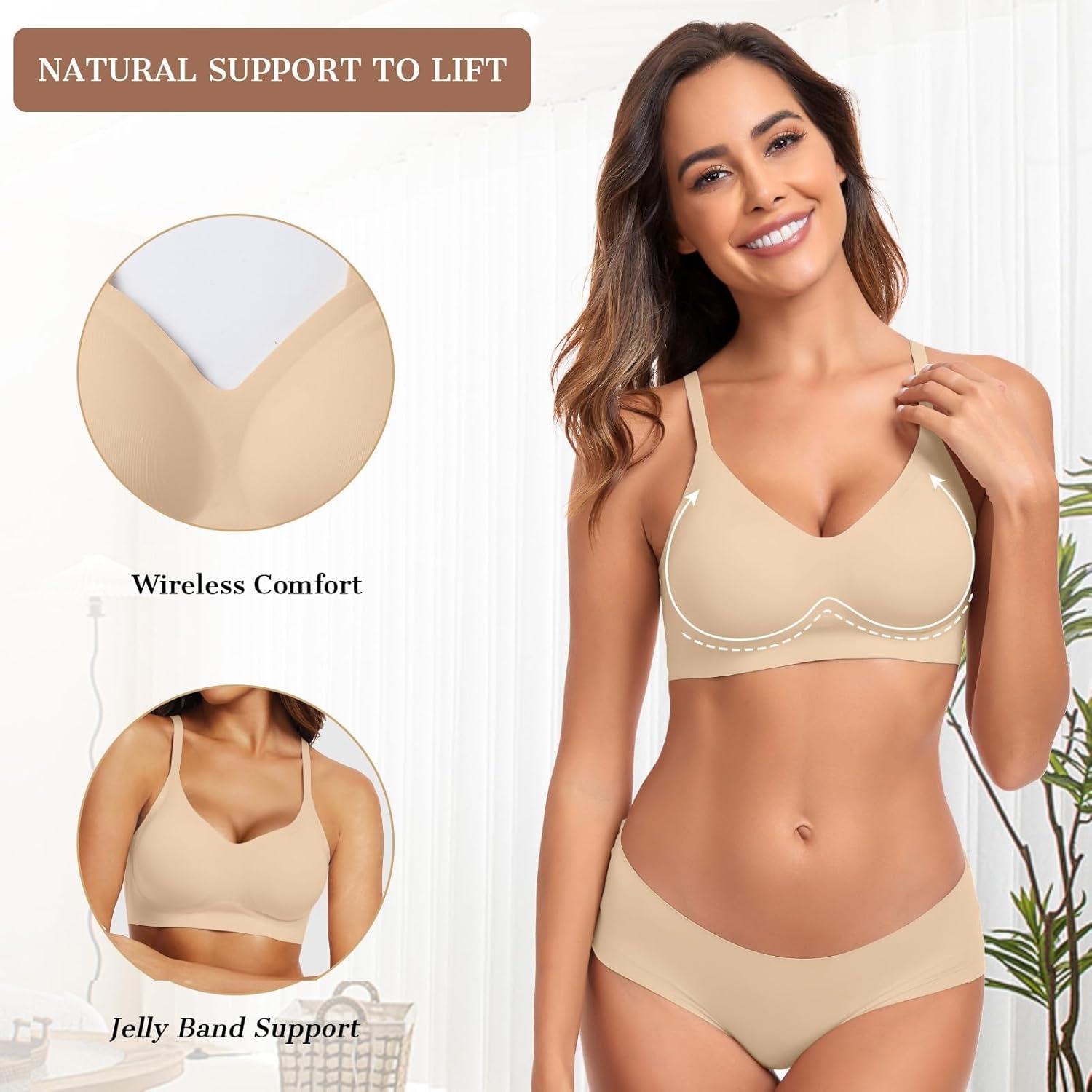 image:imageOEAK Womens Wireless Jelly Bras Comfortable Push Up Bra No Underwire Gel Bra Full Support Lift Everyday Seamless Tshirt BrasSemolina
