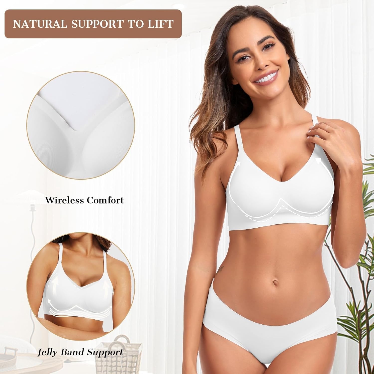 image:imageOEAK Womens Wireless Jelly Bras Comfortable Push Up Bra No Underwire Gel Bra Full Support Lift Everyday Seamless Tshirt BrasWhite