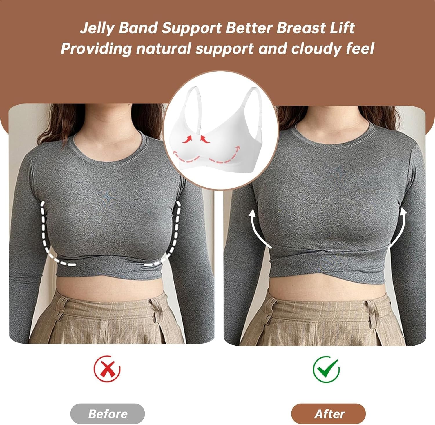image:imageOEAK Womens Wireless Jelly Bras Comfortable Push Up Bra No Underwire Gel Bra Full Support Lift Everyday Seamless Tshirt BrasWhite