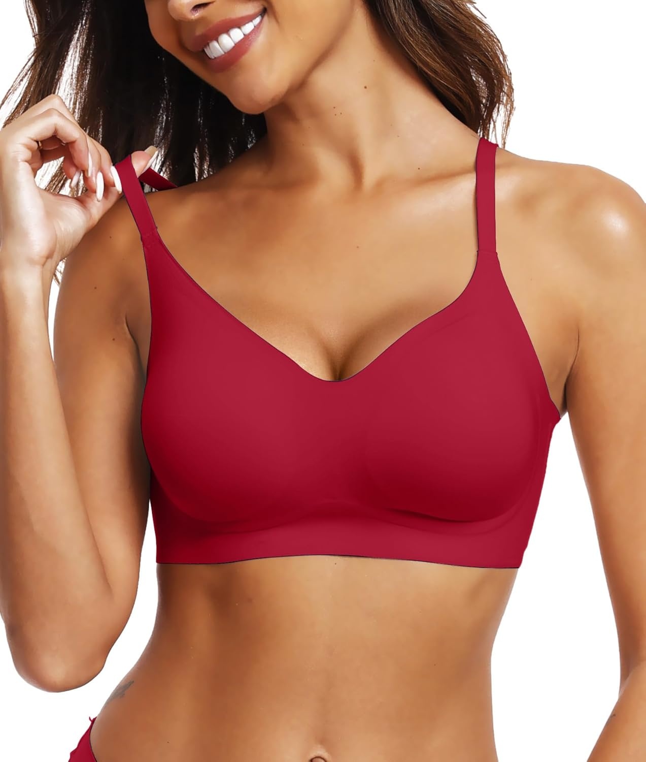 image:imageOEAK Womens Wireless Jelly Bras Comfortable Push Up Bra No Underwire Gel Bra Full Support Lift Everyday Seamless Tshirt BrasWine Red