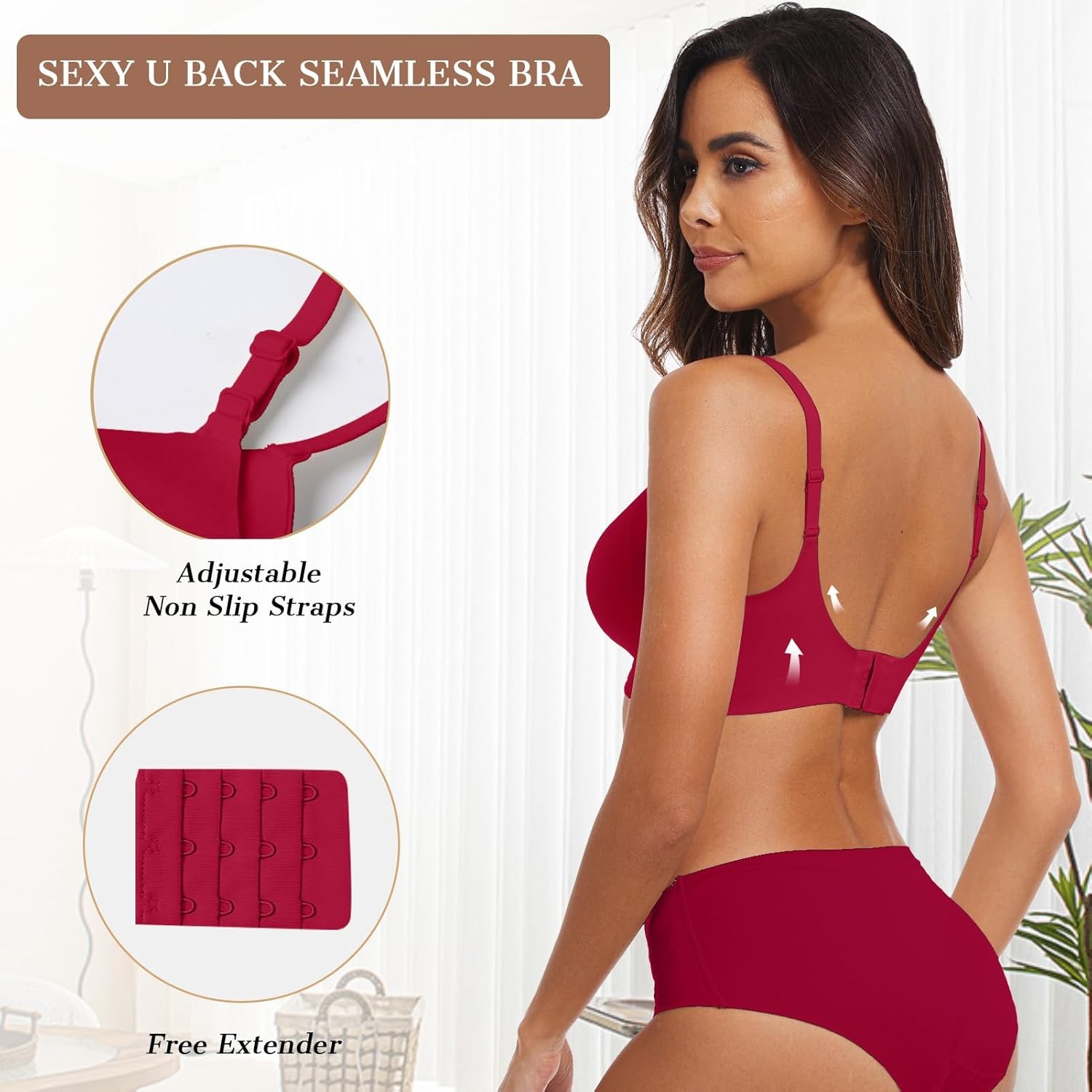 image:imageOEAK Womens Wireless Jelly Bras Comfortable Push Up Bra No Underwire Gel Bra Full Support Lift Everyday Seamless Tshirt BrasWine Red