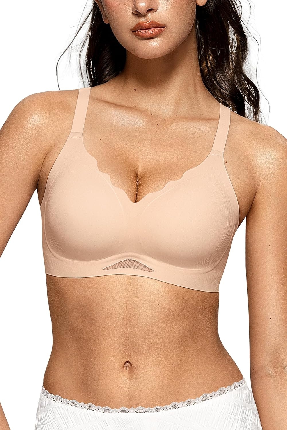 image:imageOEAK Womens Wireless Jelly Bras Scalloped Push Up No Underwire Bralette Supportive Tshirt Bra Seamless Comfortable BrasBeige Nude
