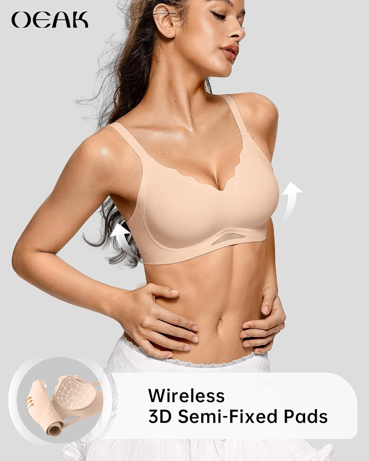 image:imageOEAK Womens Wireless Jelly Bras Scalloped Push Up No Underwire Bralette Supportive Tshirt Bra Seamless Comfortable BrasBeige Nude