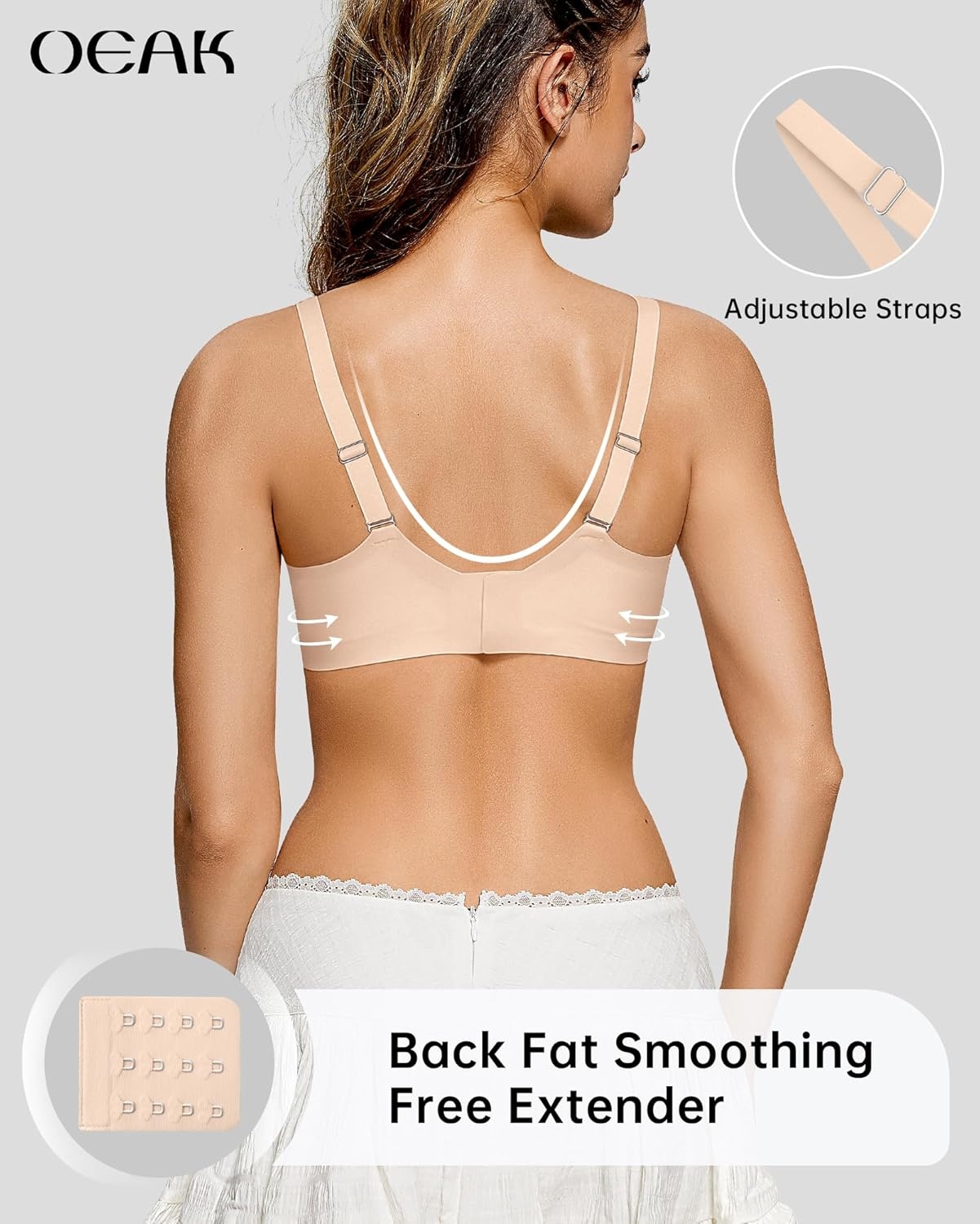 image:imageOEAK Womens Wireless Jelly Bras Scalloped Push Up No Underwire Bralette Supportive Tshirt Bra Seamless Comfortable BrasBeige Nude
