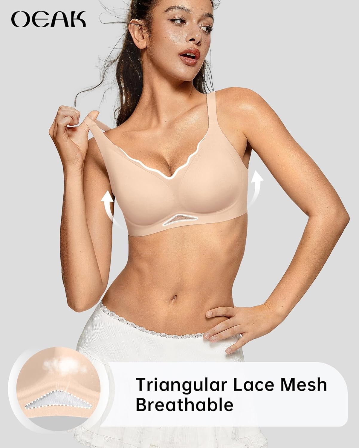 image:imageOEAK Womens Wireless Jelly Bras Scalloped Push Up No Underwire Bralette Supportive Tshirt Bra Seamless Comfortable BrasBeige Nude