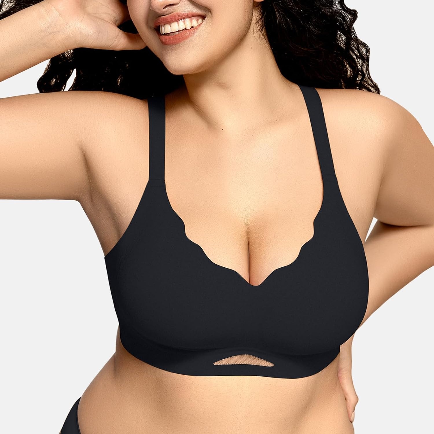 image:imageOEAK Womens Wireless Jelly Bras Scalloped Push Up No Underwire Bralette Supportive Tshirt Bra Seamless Comfortable BrasBlack