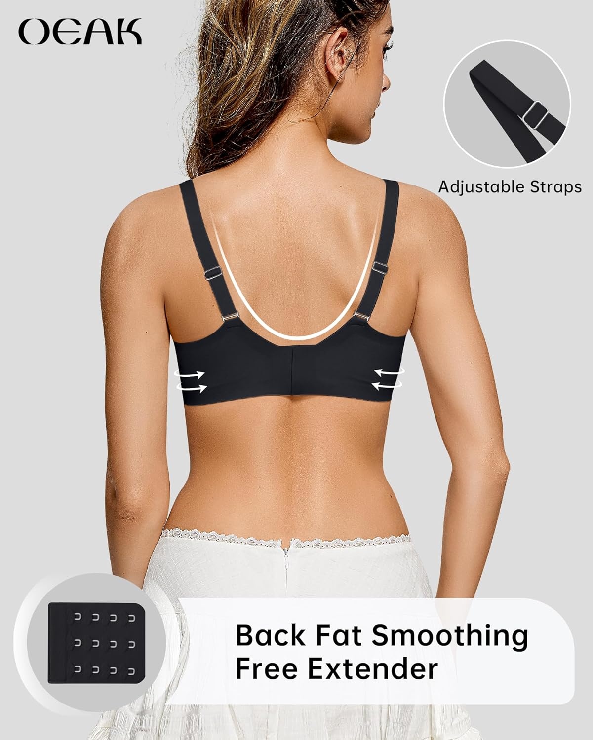 image:imageOEAK Womens Wireless Jelly Bras Scalloped Push Up No Underwire Bralette Supportive Tshirt Bra Seamless Comfortable BrasBlack