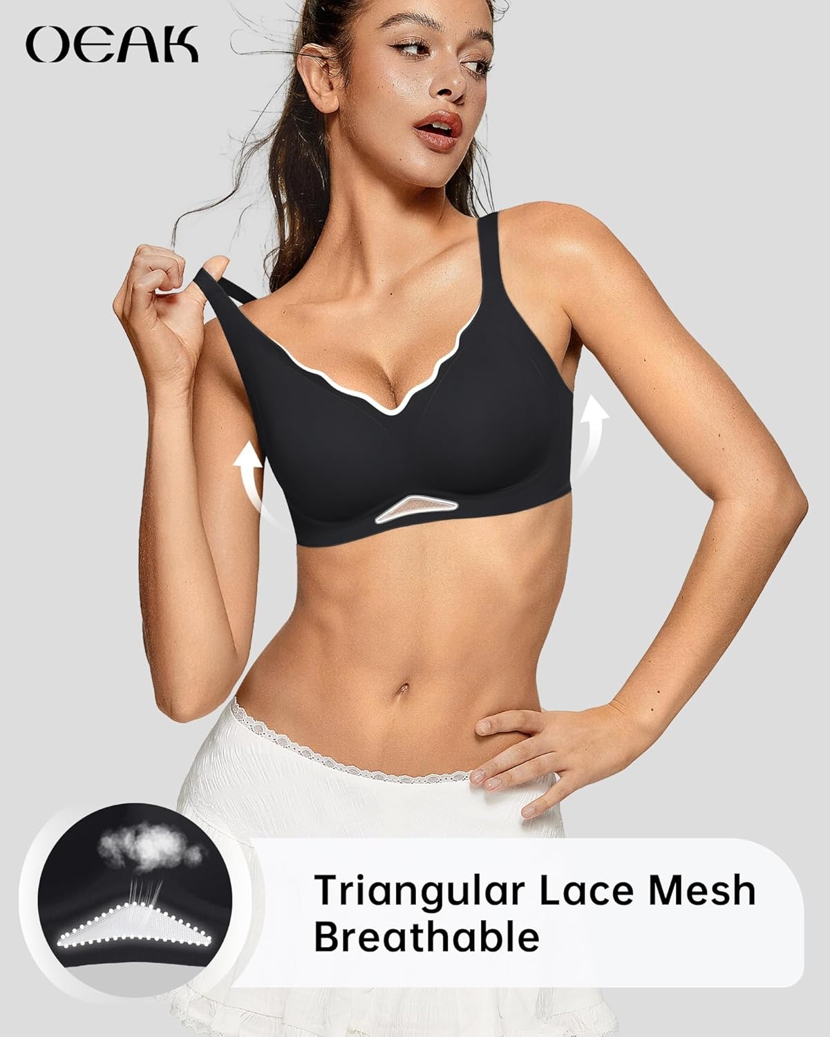 image:imageOEAK Womens Wireless Jelly Bras Scalloped Push Up No Underwire Bralette Supportive Tshirt Bra Seamless Comfortable BrasBlack