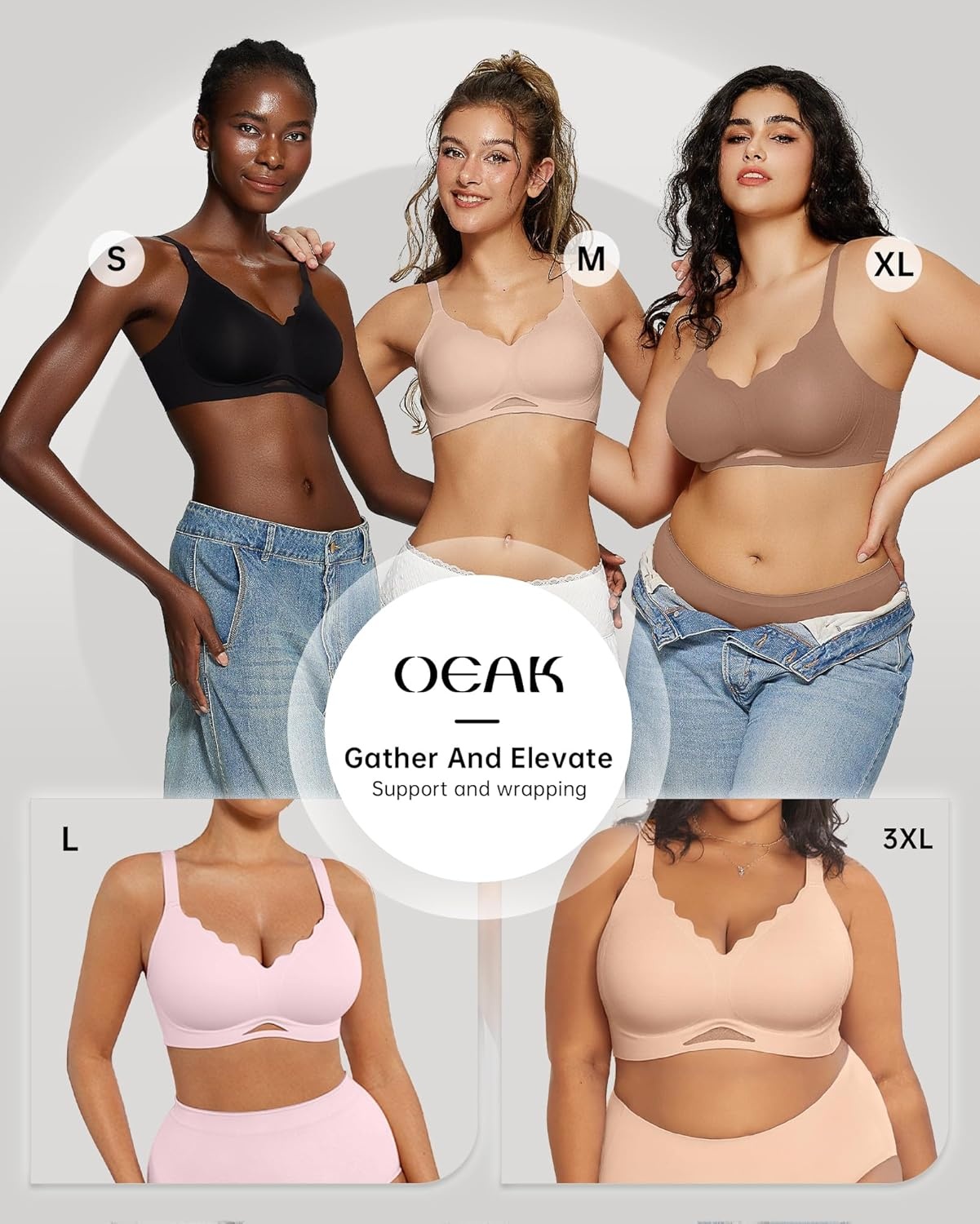 image:imageOEAK Womens Wireless Jelly Bras Scalloped Push Up No Underwire Bralette Supportive Tshirt Bra Seamless Comfortable BrasCoffee
