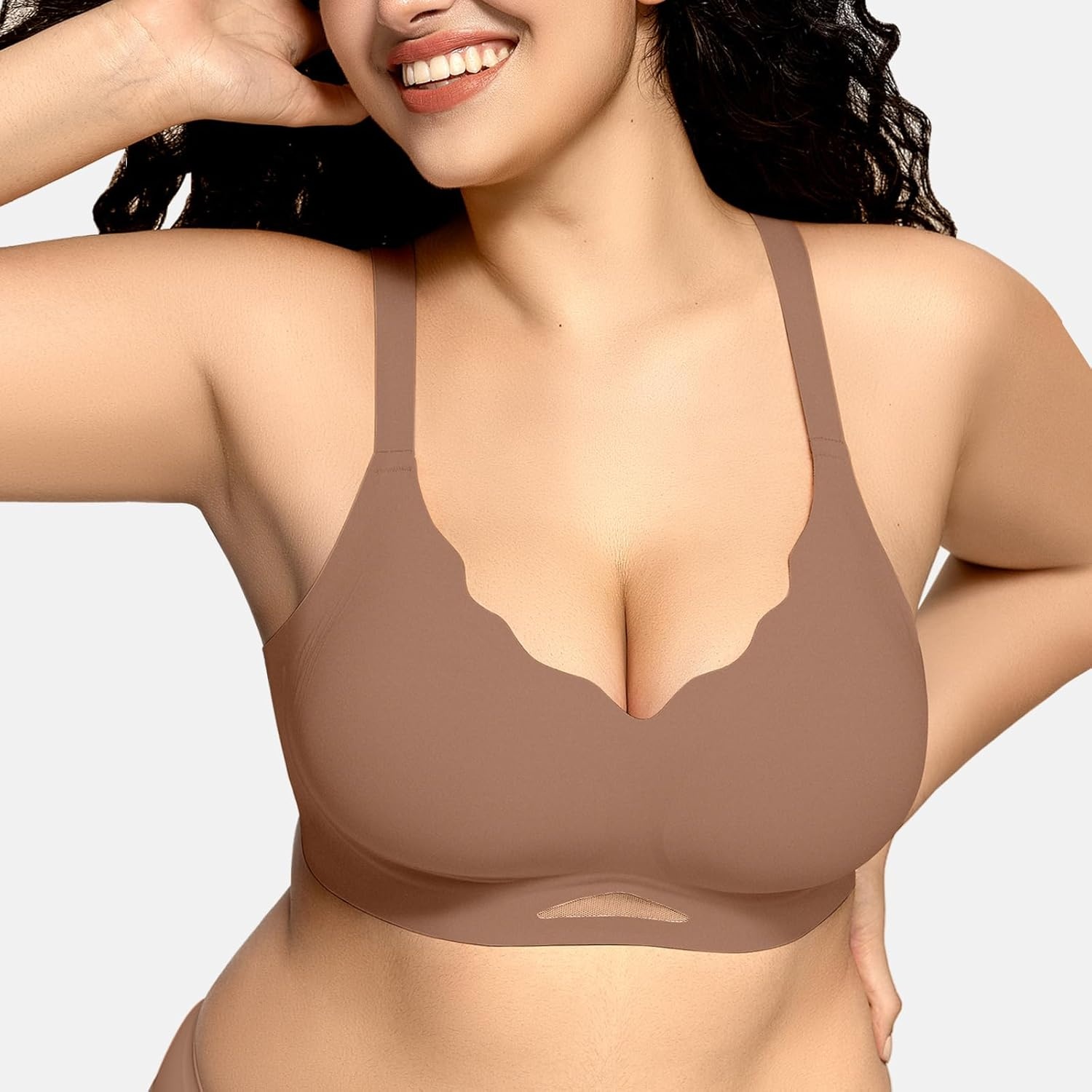 image:imageOEAK Womens Wireless Jelly Bras Scalloped Push Up No Underwire Bralette Supportive Tshirt Bra Seamless Comfortable BrasCoffee