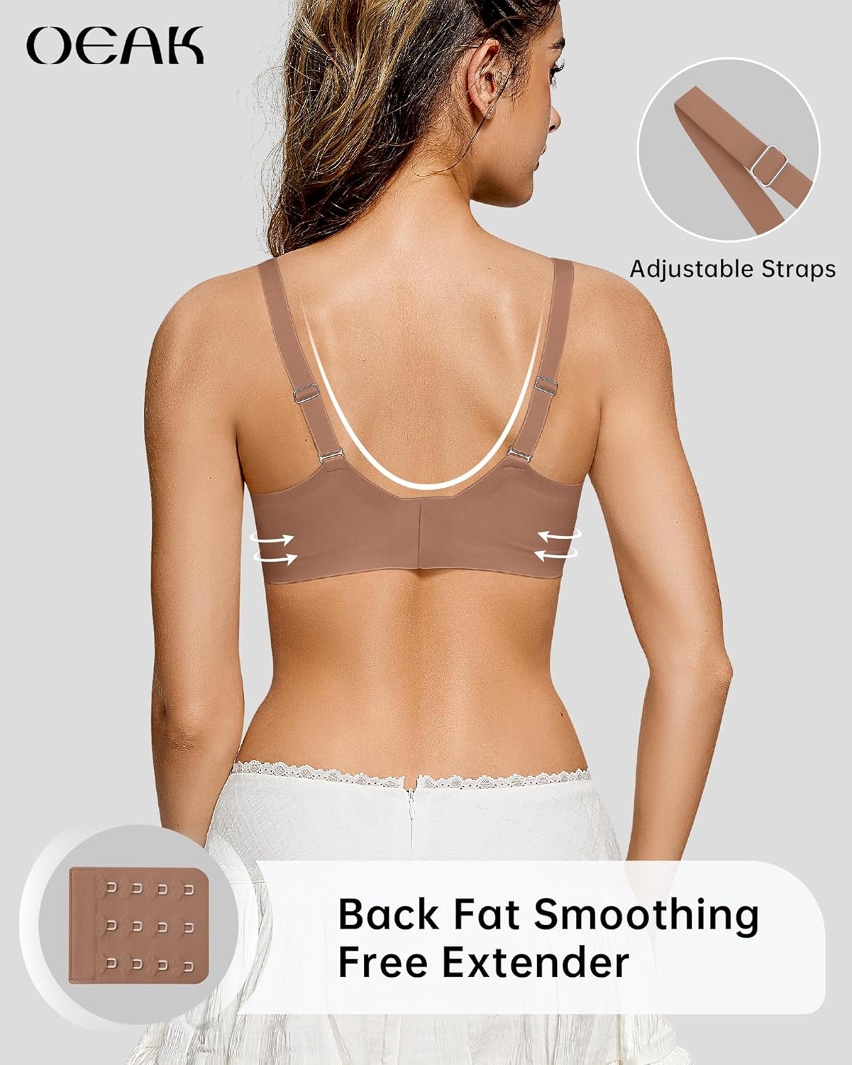 image:imageOEAK Womens Wireless Jelly Bras Scalloped Push Up No Underwire Bralette Supportive Tshirt Bra Seamless Comfortable BrasCoffee