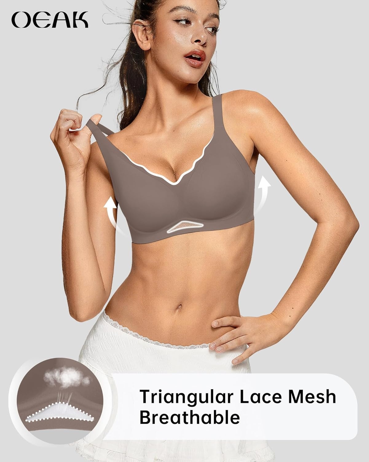image:imageOEAK Womens Wireless Jelly Bras Scalloped Push Up No Underwire Bralette Supportive Tshirt Bra Seamless Comfortable BrasGrey