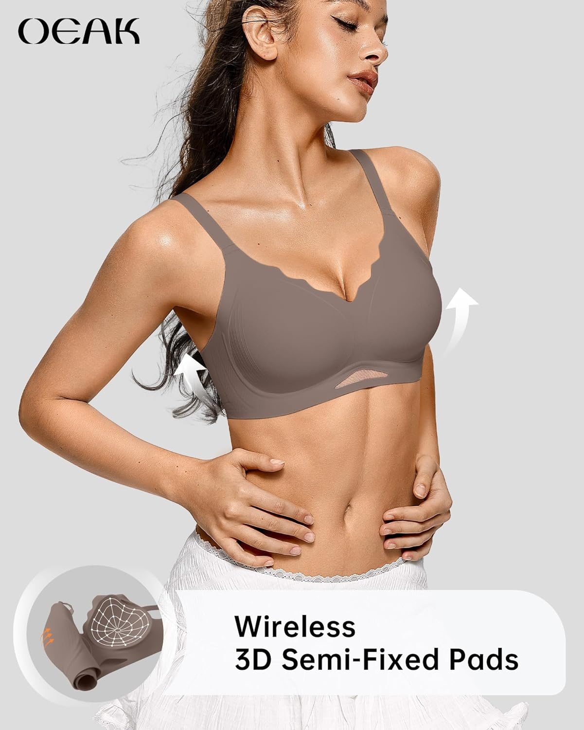 image:imageOEAK Womens Wireless Jelly Bras Scalloped Push Up No Underwire Bralette Supportive Tshirt Bra Seamless Comfortable BrasGrey
