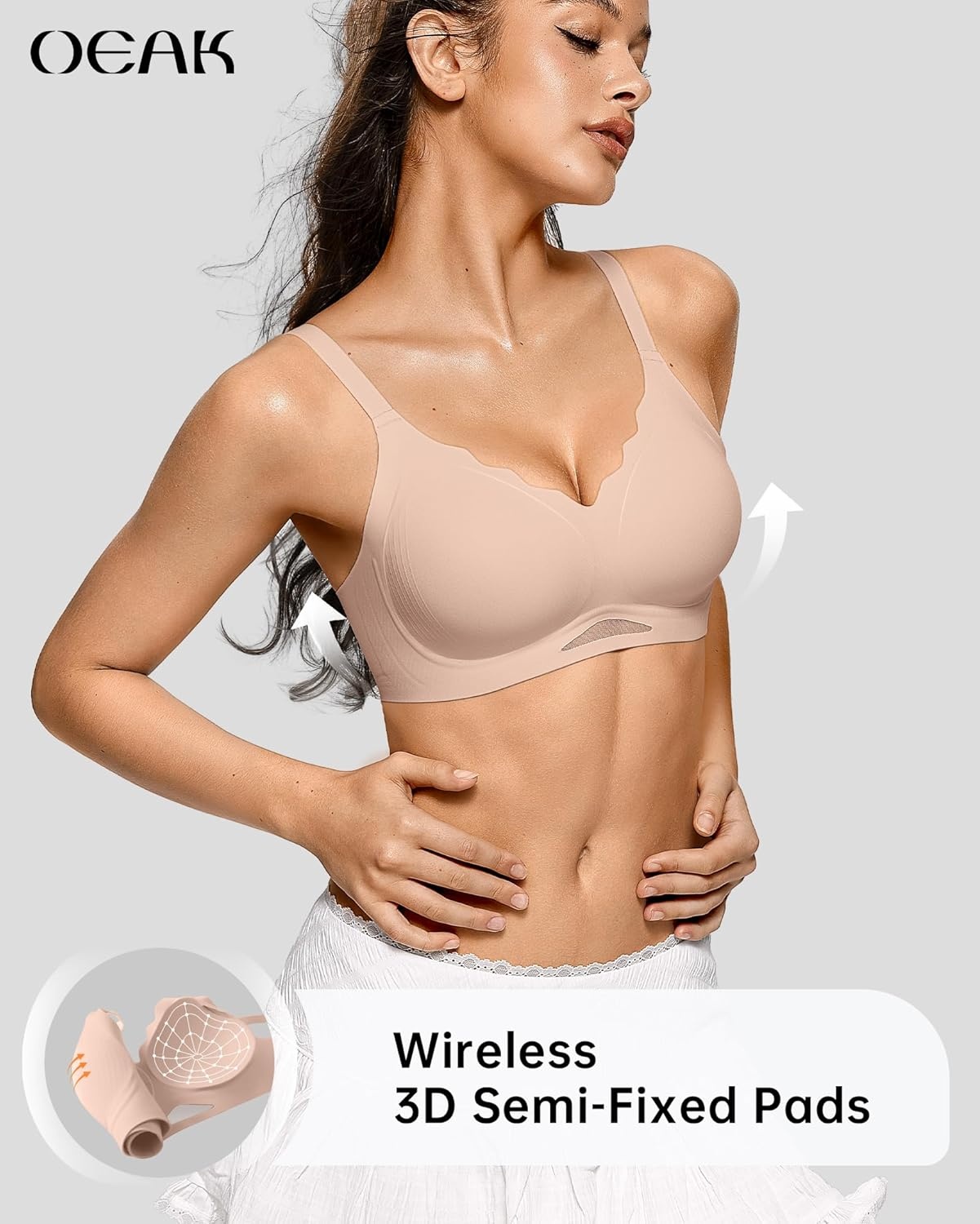 image:imageOEAK Womens Wireless Jelly Bras Scalloped Push Up No Underwire Bralette Supportive Tshirt Bra Seamless Comfortable BrasNude