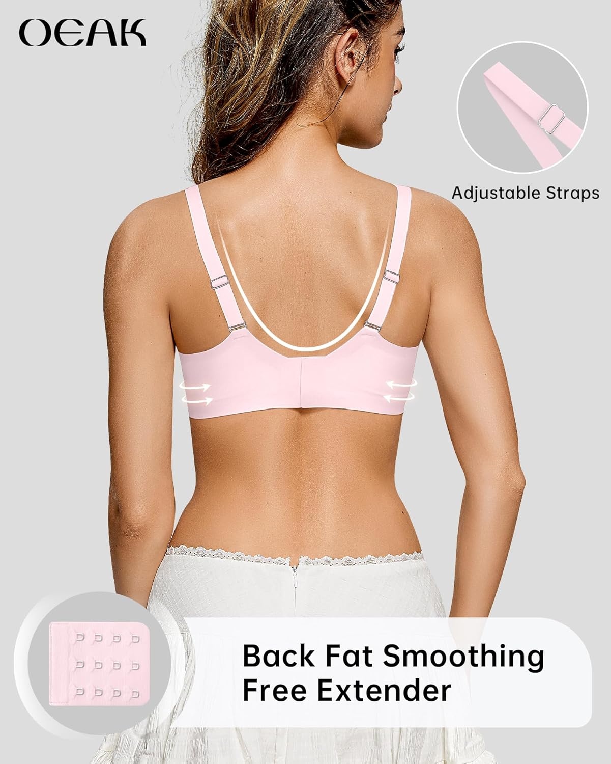 image:imageOEAK Womens Wireless Jelly Bras Scalloped Push Up No Underwire Bralette Supportive Tshirt Bra Seamless Comfortable BrasPink
