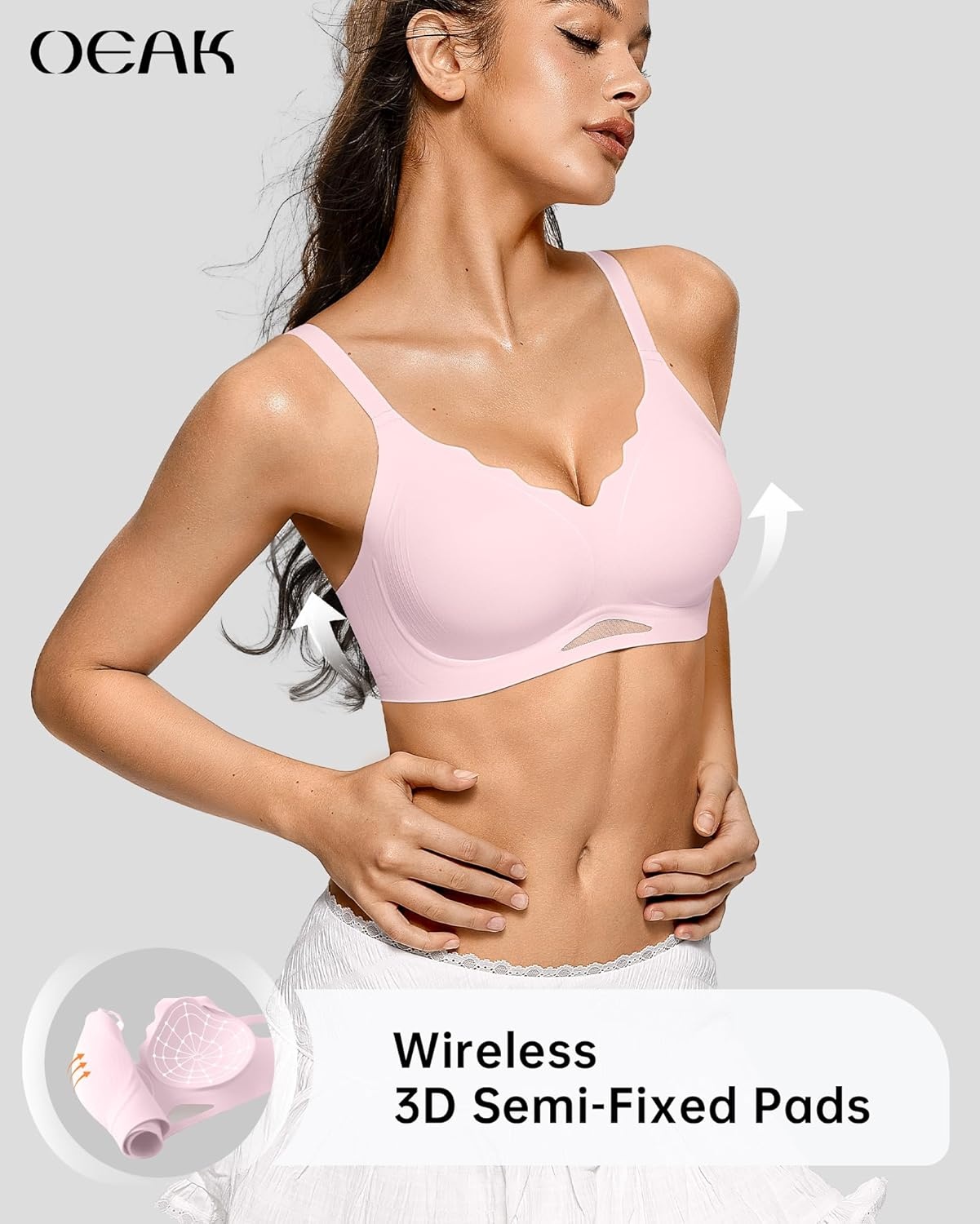 image:imageOEAK Womens Wireless Jelly Bras Scalloped Push Up No Underwire Bralette Supportive Tshirt Bra Seamless Comfortable BrasPink