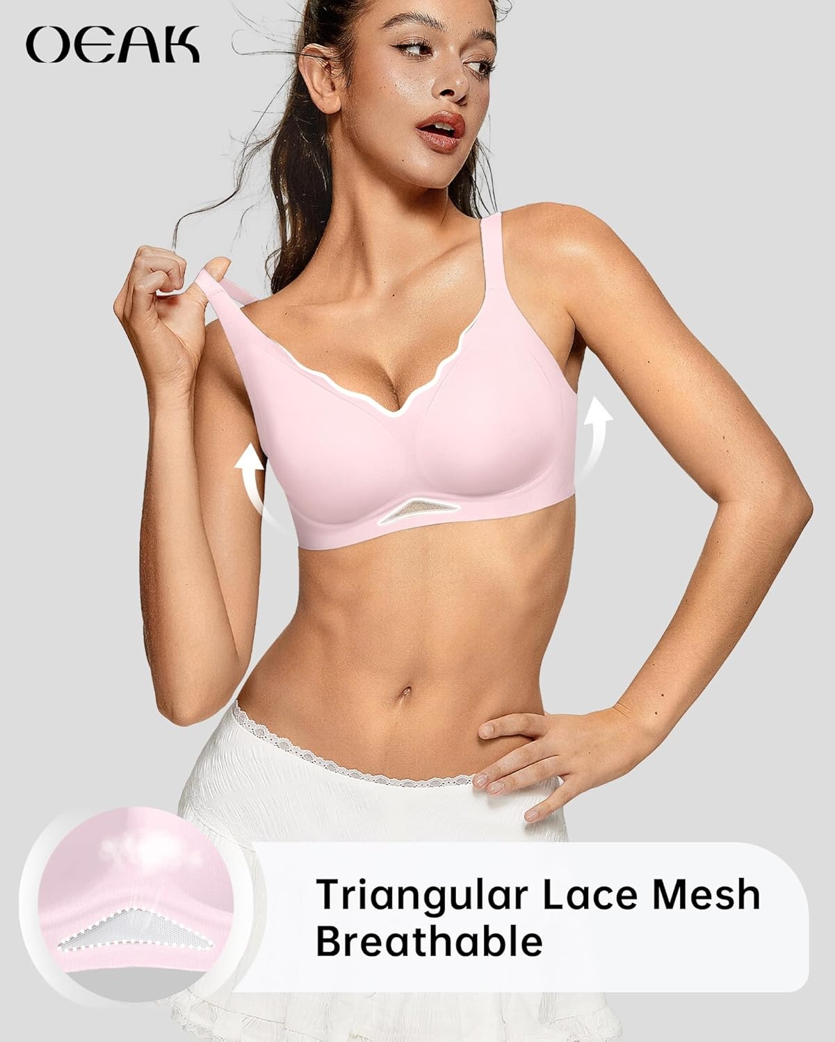 image:imageOEAK Womens Wireless Jelly Bras Scalloped Push Up No Underwire Bralette Supportive Tshirt Bra Seamless Comfortable BrasPink